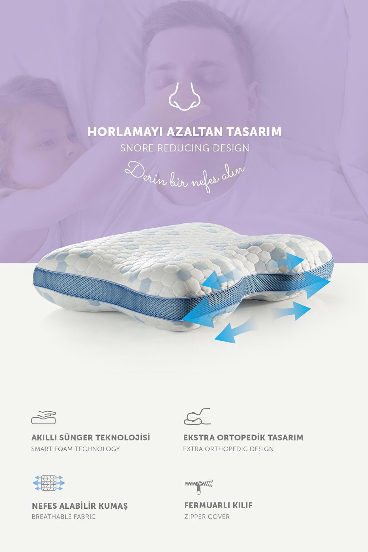 Pafu Visco Horlama Azaltıcı  Soğuk Kumaşlı (Cooler) Ortopedik Yastık