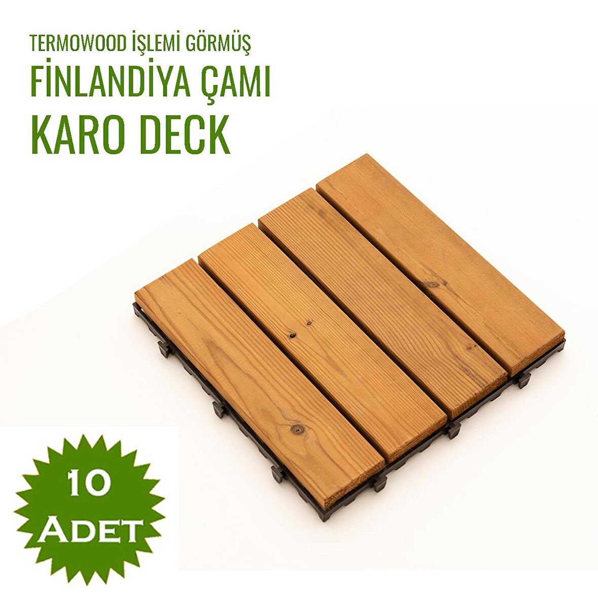 SUNSOE Fin Çamı Balkon Bahçe Ahşap Yer Döşemesi Karo Deck 30x30 cm - 10 Adet(0,9m2)