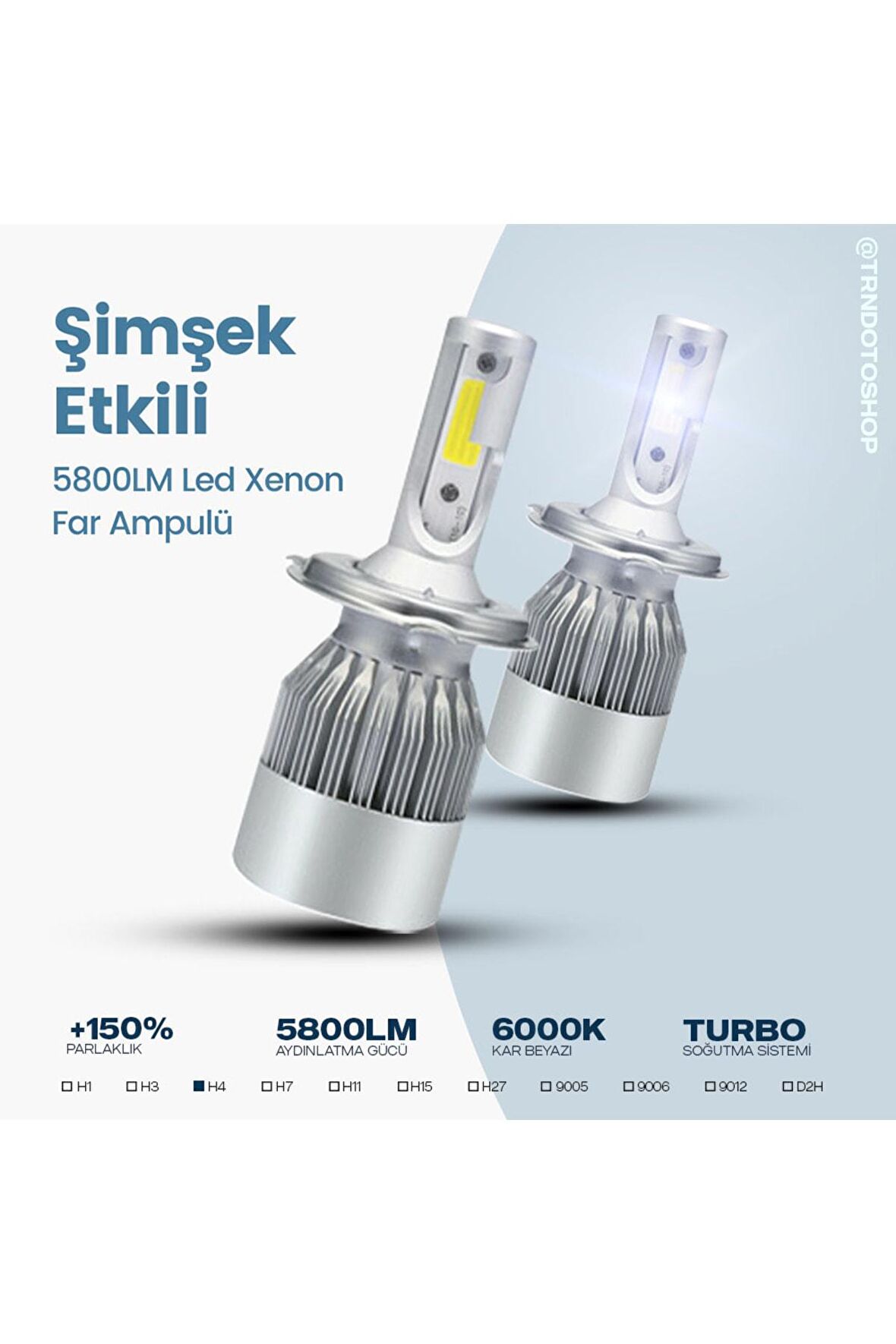 Markası C6 Serisi H4 Led Xenon Far Ampulü Şimşek Etkili 5800lm Chip On Board 6000k Kar Beyazı