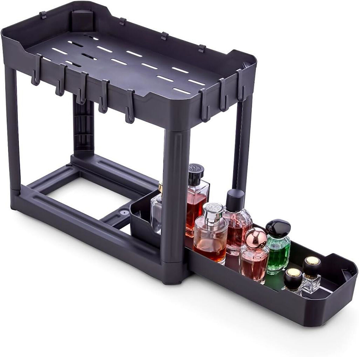 Sev Plastik 2 Katlı Sürgü Çekmeceli Tezgah Altı Organizer Siyah (40x22x33cm)