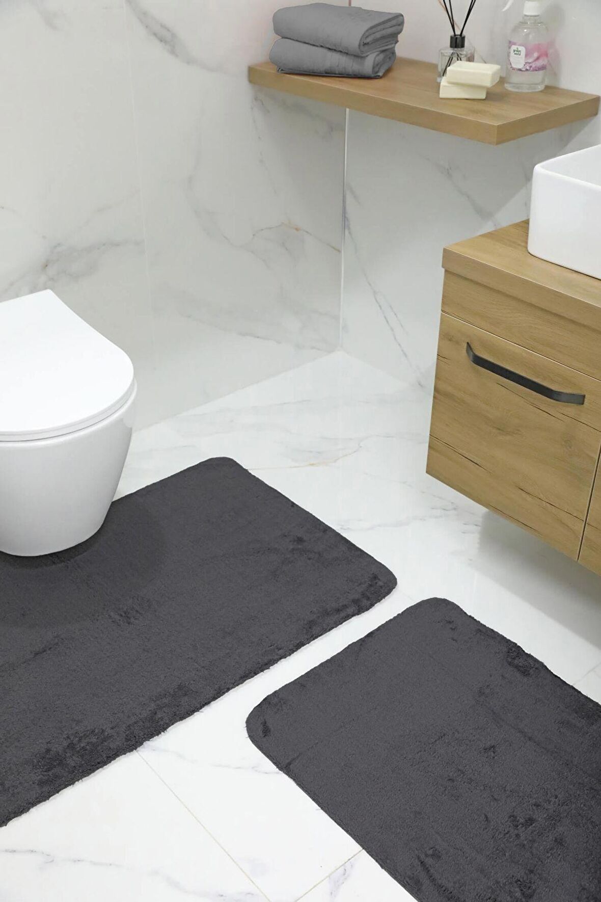 2'li Kaydırmaz Peluş Banyo Paspası Banyo Klozet Takımı Klozet Paspas Takımı