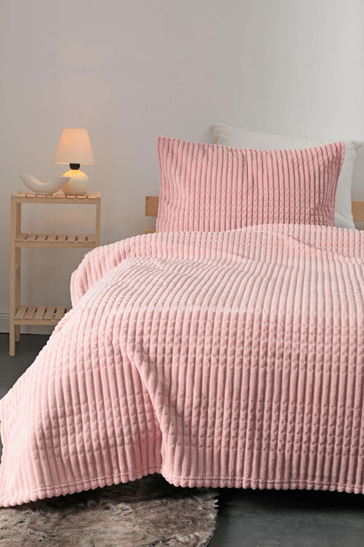 Merinos Modern Line 2 Parça Tek Kişilik Battaniye Seti - Pudra