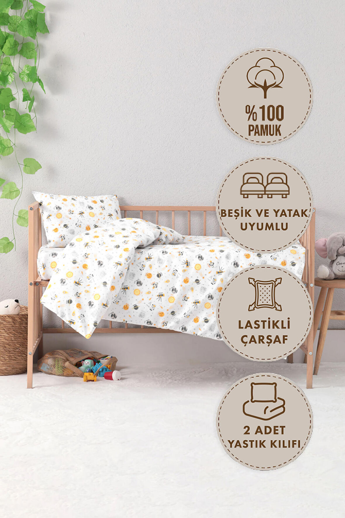 Baby %100 Pamuk Astronot Bebek Nevresim Takımı - Antrasit