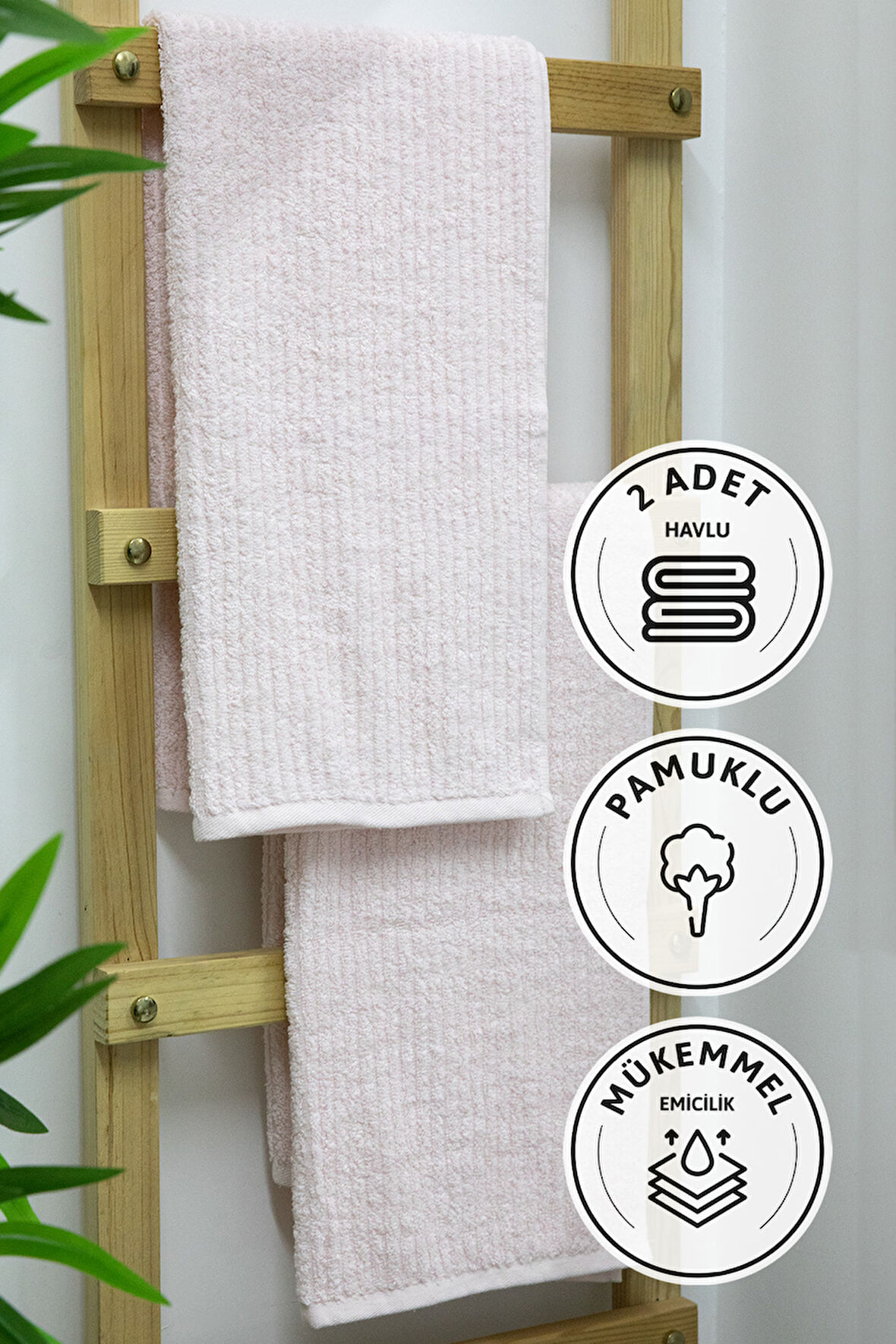 Line Luxury Pamuklu 2li El Yüz Havlusu 50x90 - Pudra