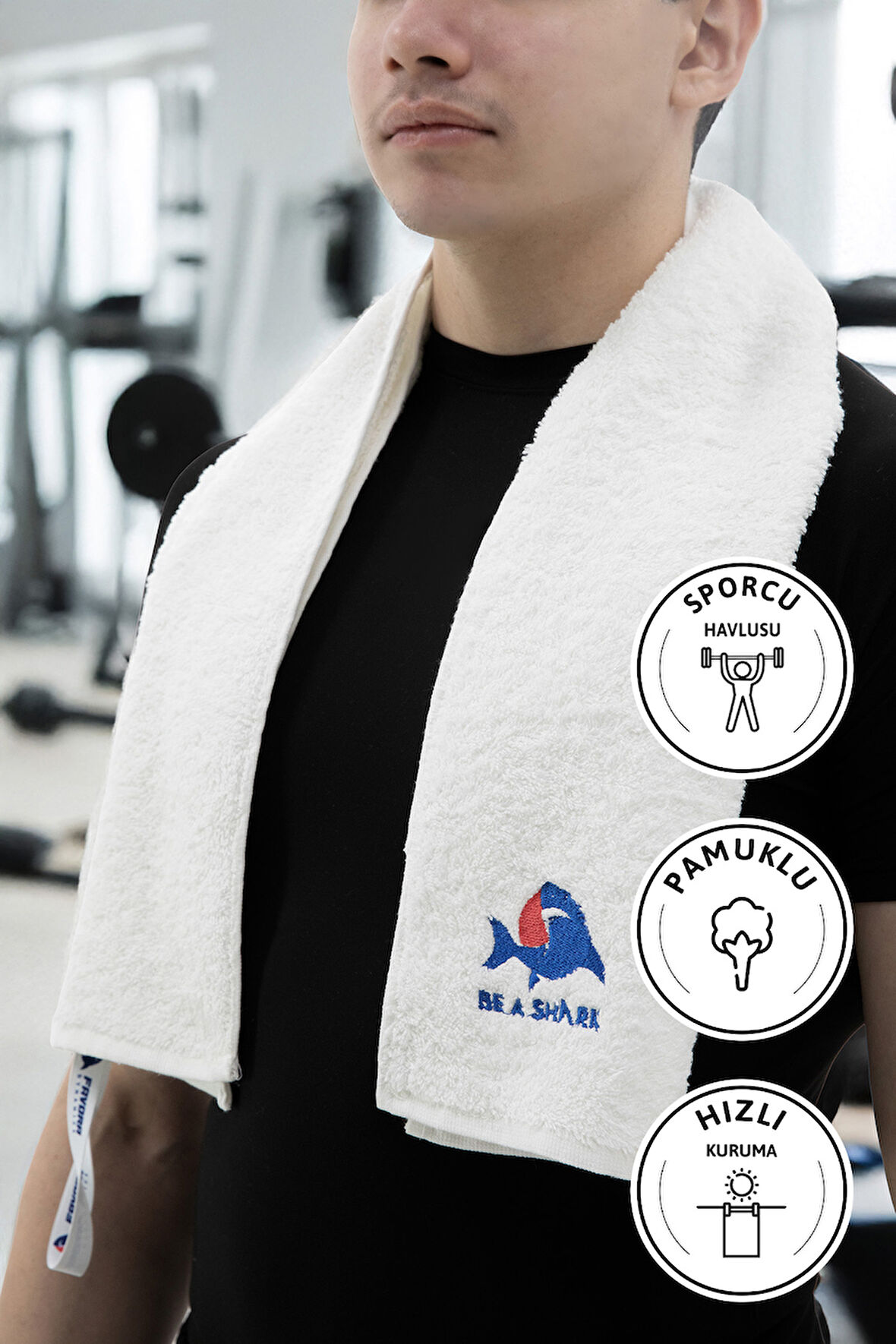 Sporcu Antrenman Havlusu Gym Fitness Plates Boks Tenis Spor Havlusu 105x30 Cm - Beyaz
