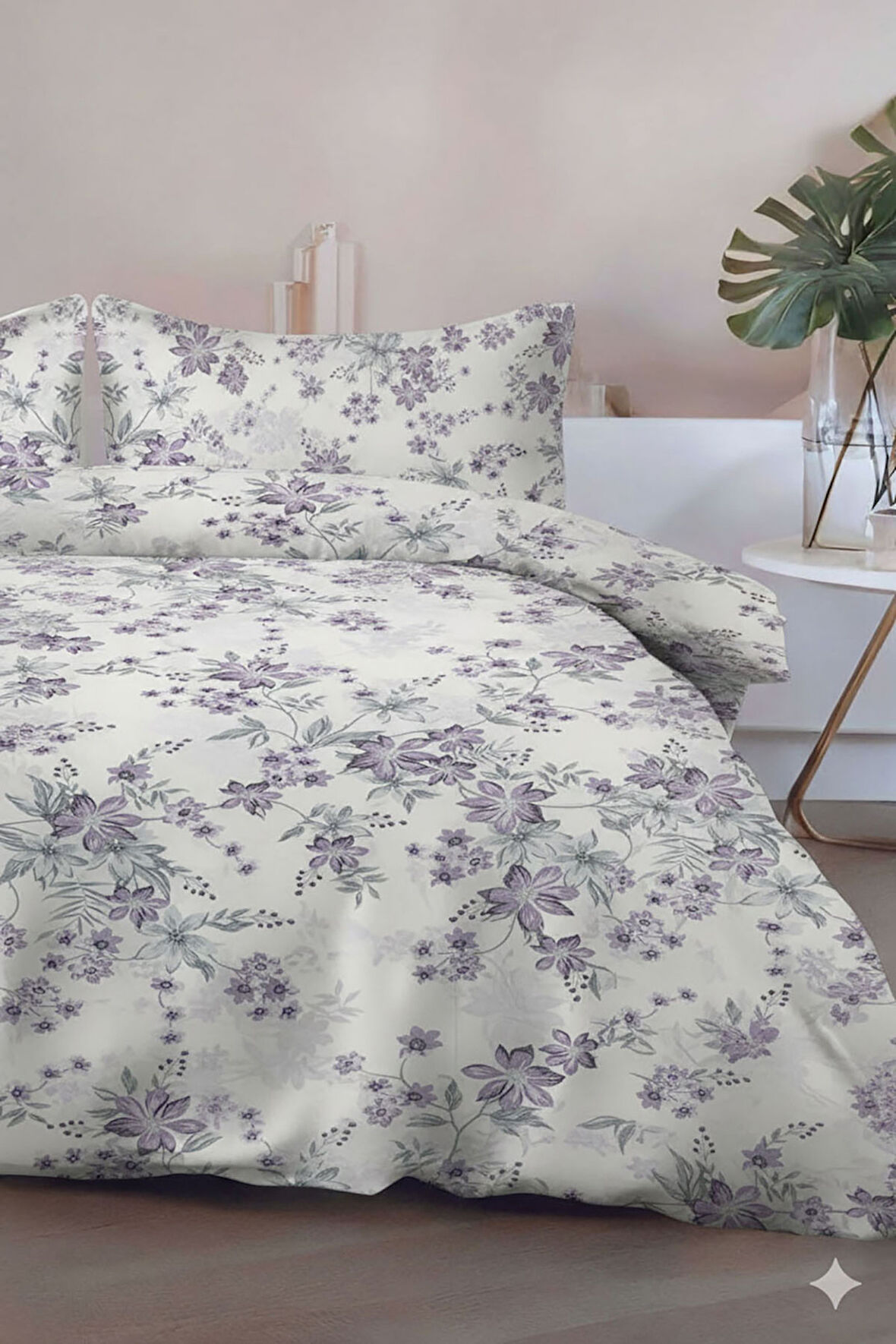 Favora Preto Çift kişilik %100 Pamuk Nevresim Takımı - Lila