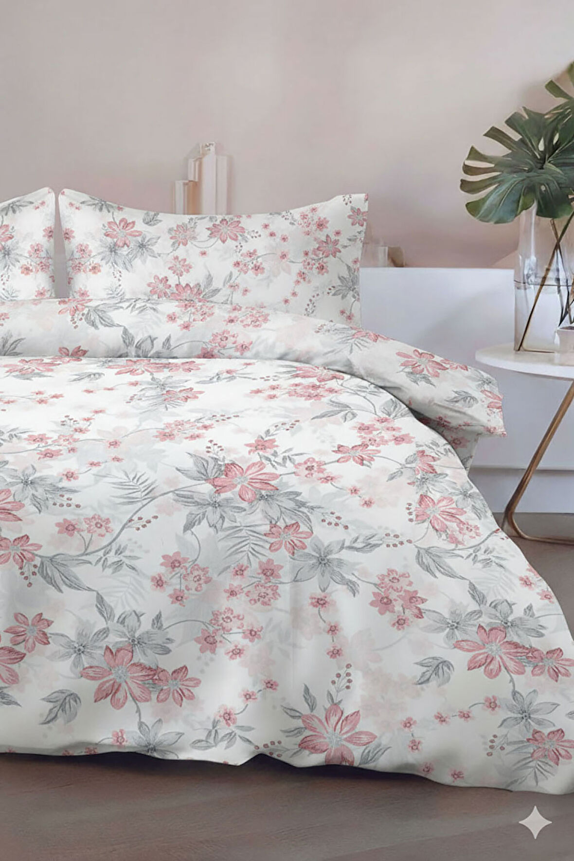 Favora Preto Çift kişilik %100 Pamuk Nevresim Takımı - Gri