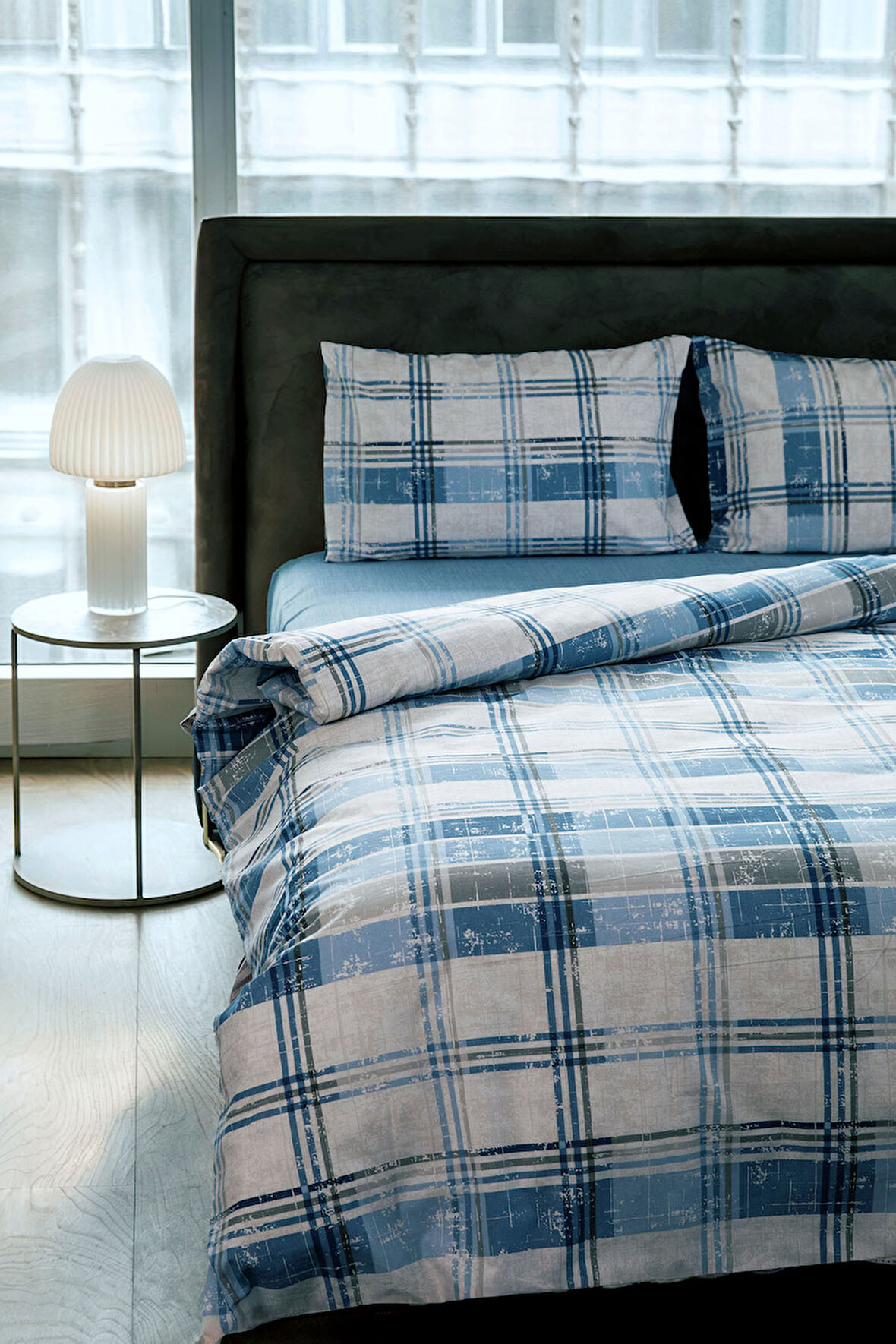 Piemo Lastikli Çarşaflı Çift Kişilik Nevresim Takımı - Mavi