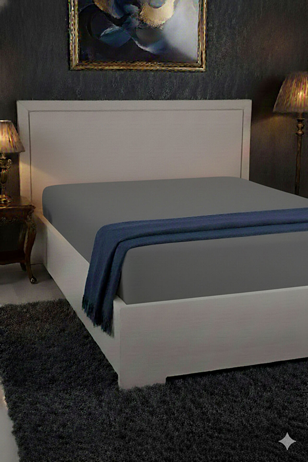 %100 Pamuk Ranforce Premium King Size Lastikli Çarşaf - Koyu Gri