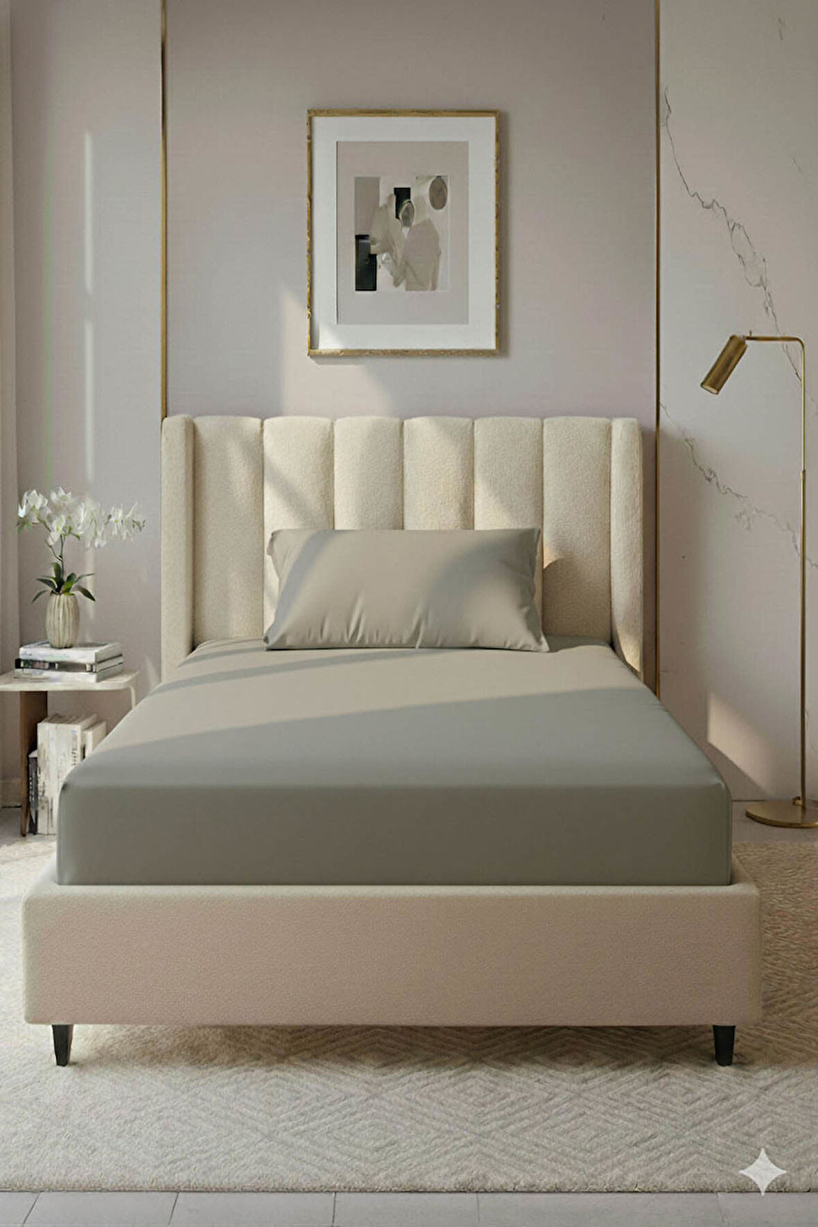 %100 Pamuk Ranforce Premium Tek Kişilik Lastikli Çarşaf Seti - Bej