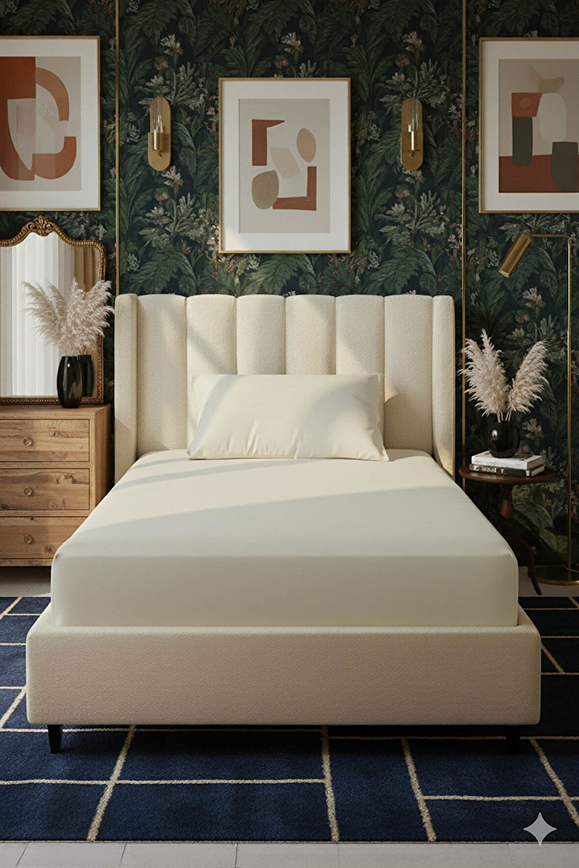 %100 Pamuk Ranforce Premium Tek Kişilik Lastikli Çarşaf Seti - Krem