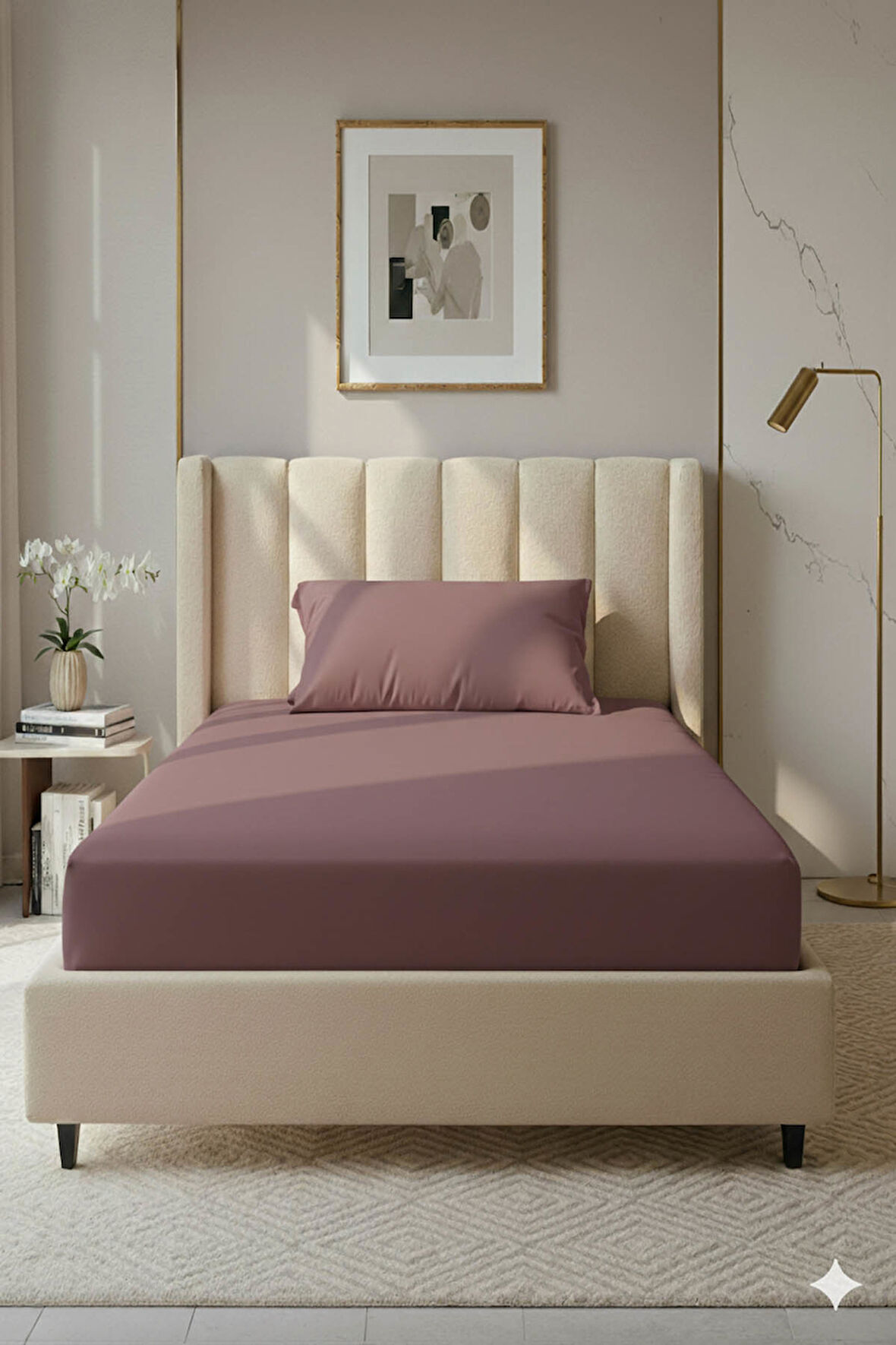 %100 Pamuk Ranforce Premium Tek Kişilik Lastikli Çarşaf Seti - Gül Kurusu