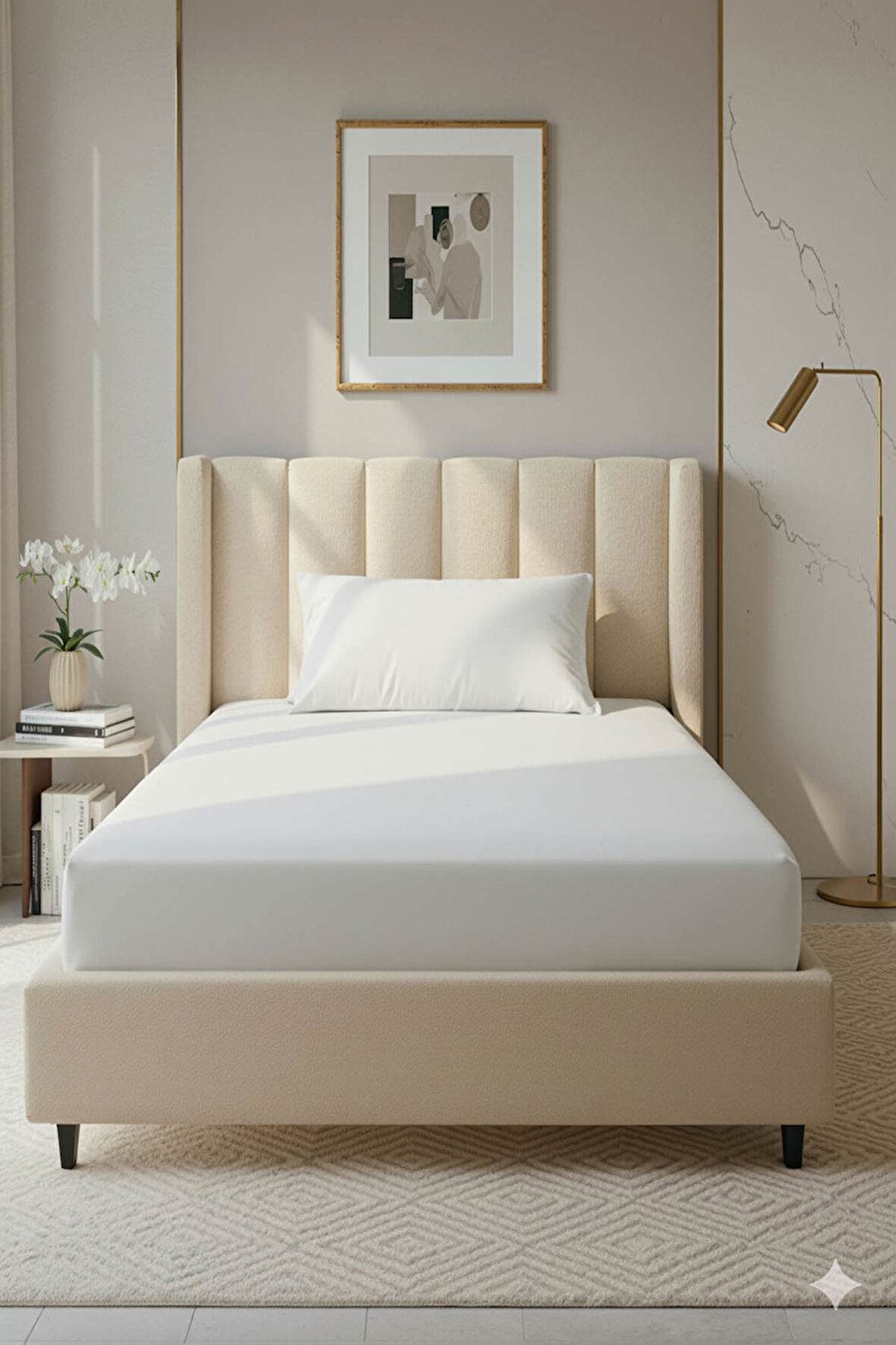 %100 Pamuk Ranforce Premium Tek Kişilik Lastikli Çarşaf Seti - Beyaz