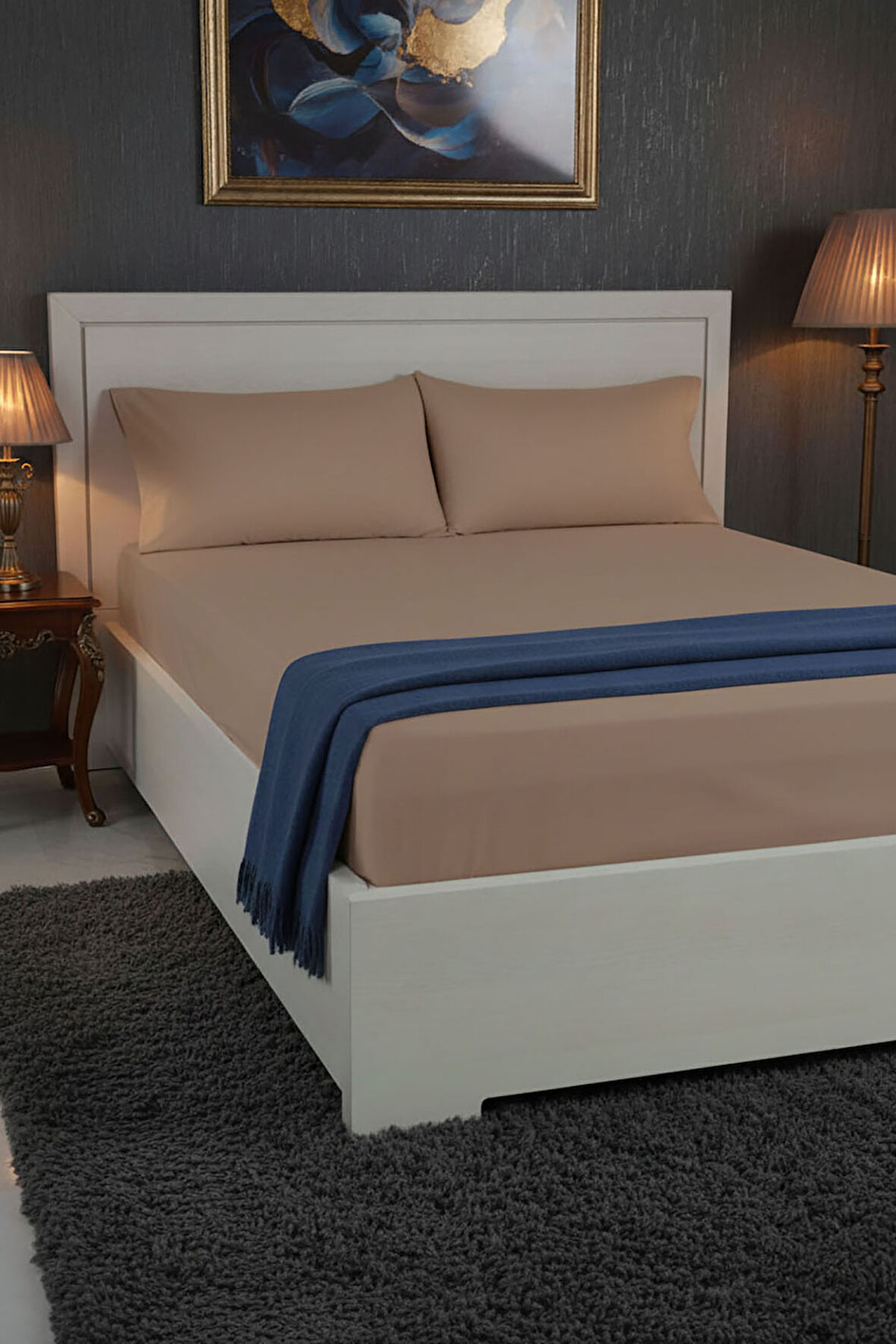 %100 Pamuk Ranforce Premium Çift Kişilik Lastikli Çarşaf Seti - Mocha