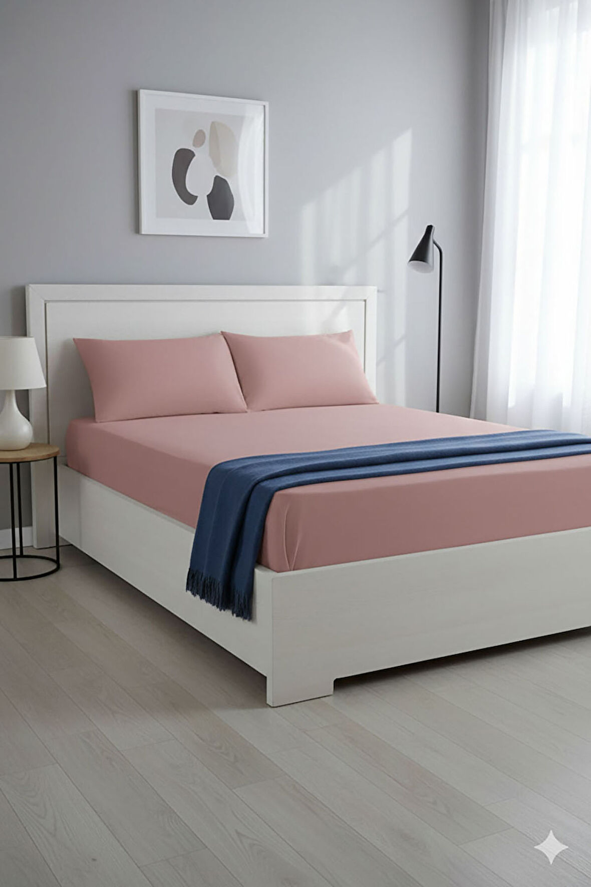 %100 Pamuk Ranforce Premium King Size Lastikli Çarşaf Seti - Pudra