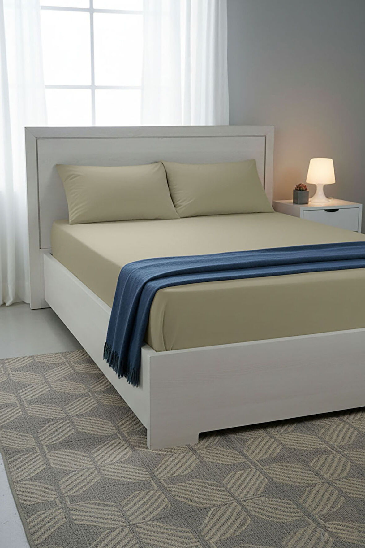 %100 Pamuk Ranforce Premium King Size Lastikli Çarşaf Seti - Bej