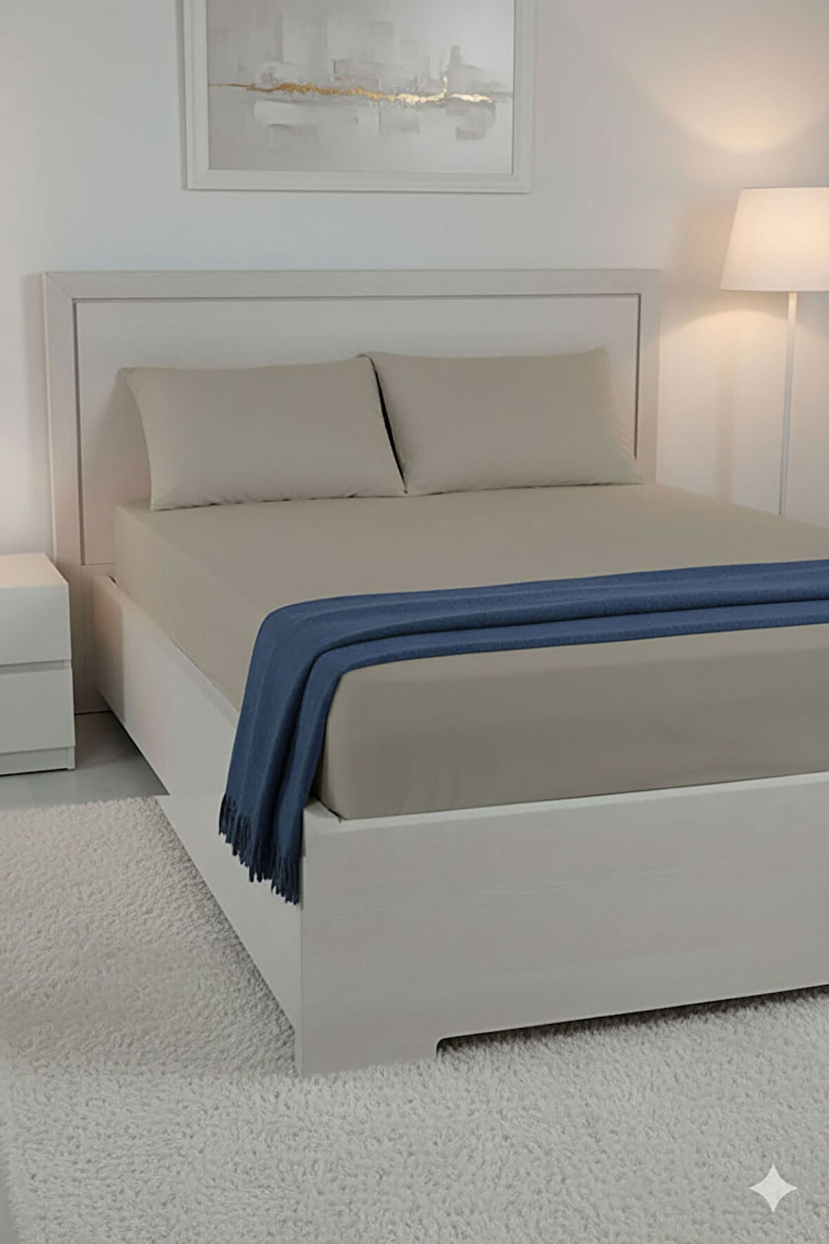 %100 Pamuk Ranforce Premium King Size Lastikli Çarşaf Seti - Vizon