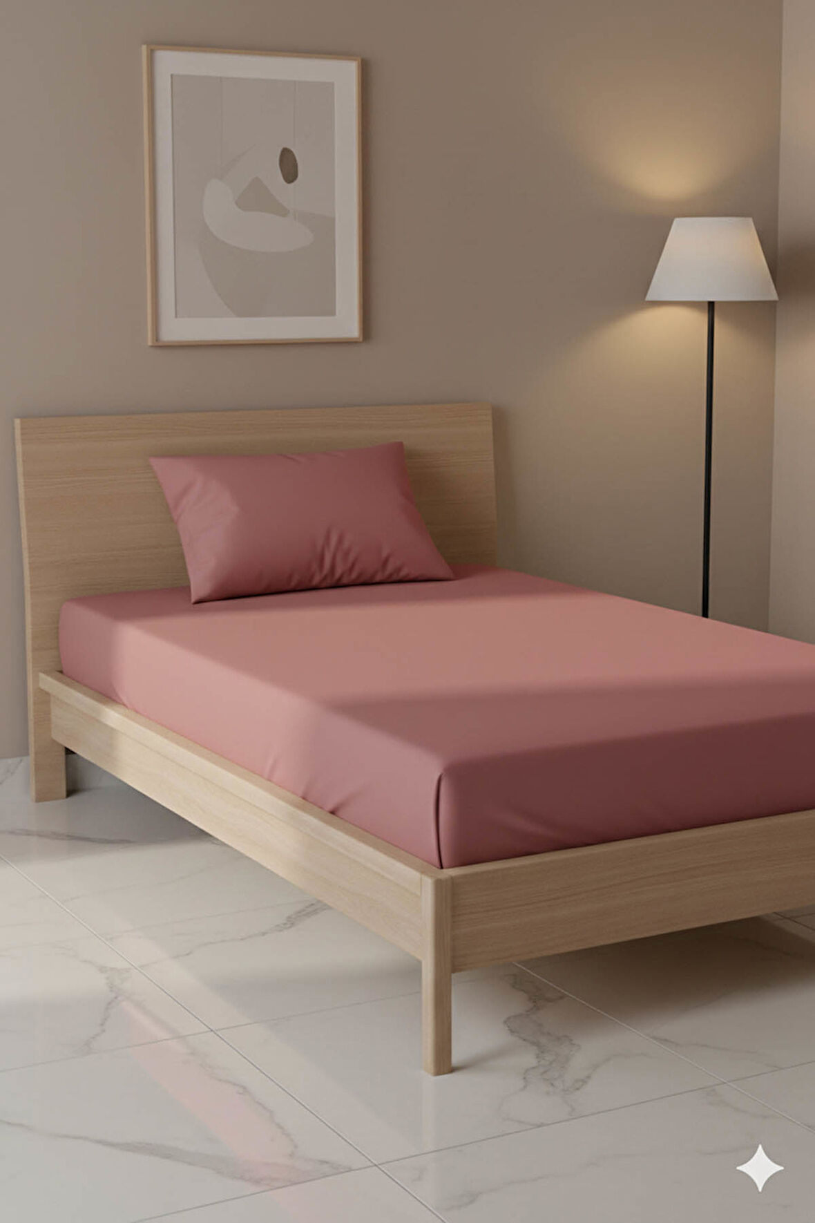 %100 Pamuk Ranforce Premium Tek Kişilik Çarşaf Seti - Pudra