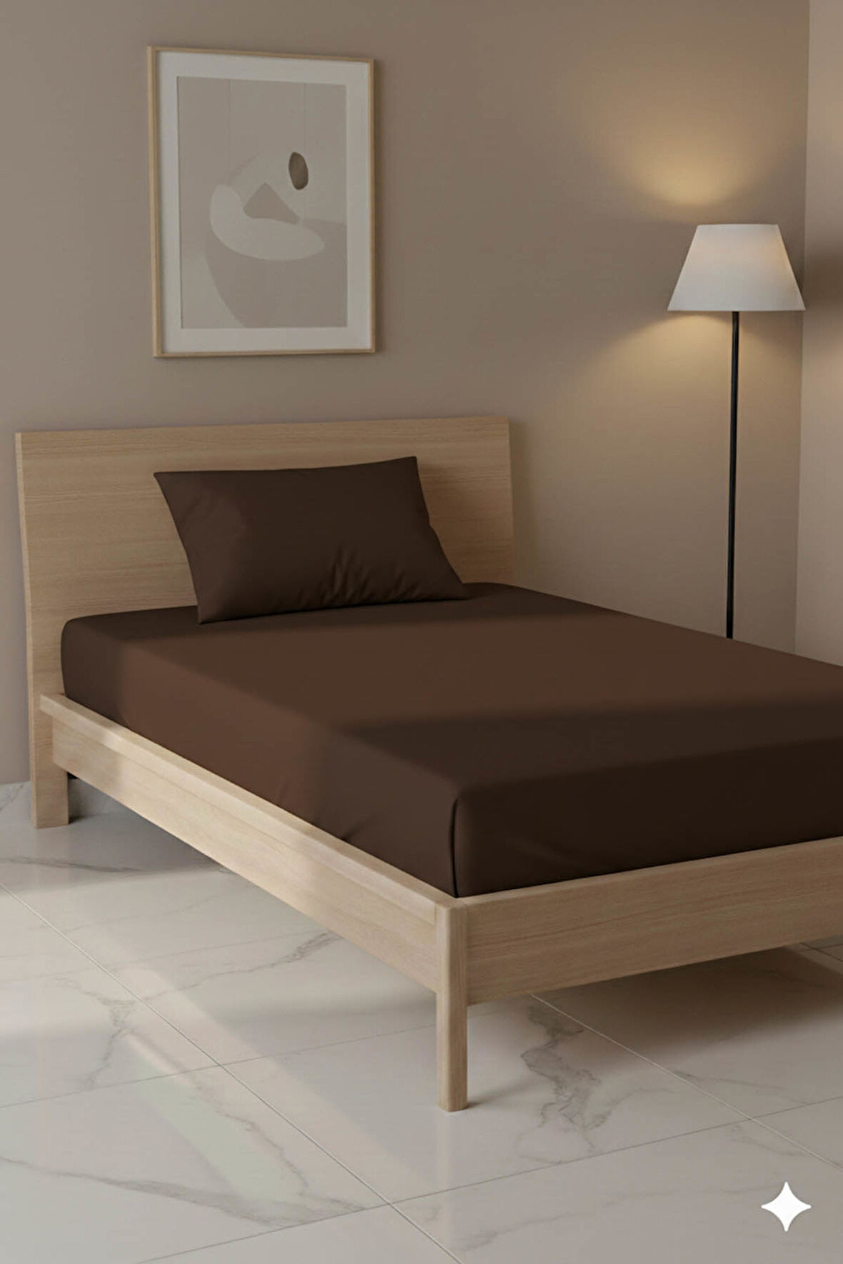 %100 Pamuk Ranforce Premium Tek Kişilik Çarşaf Seti - Kahverengi