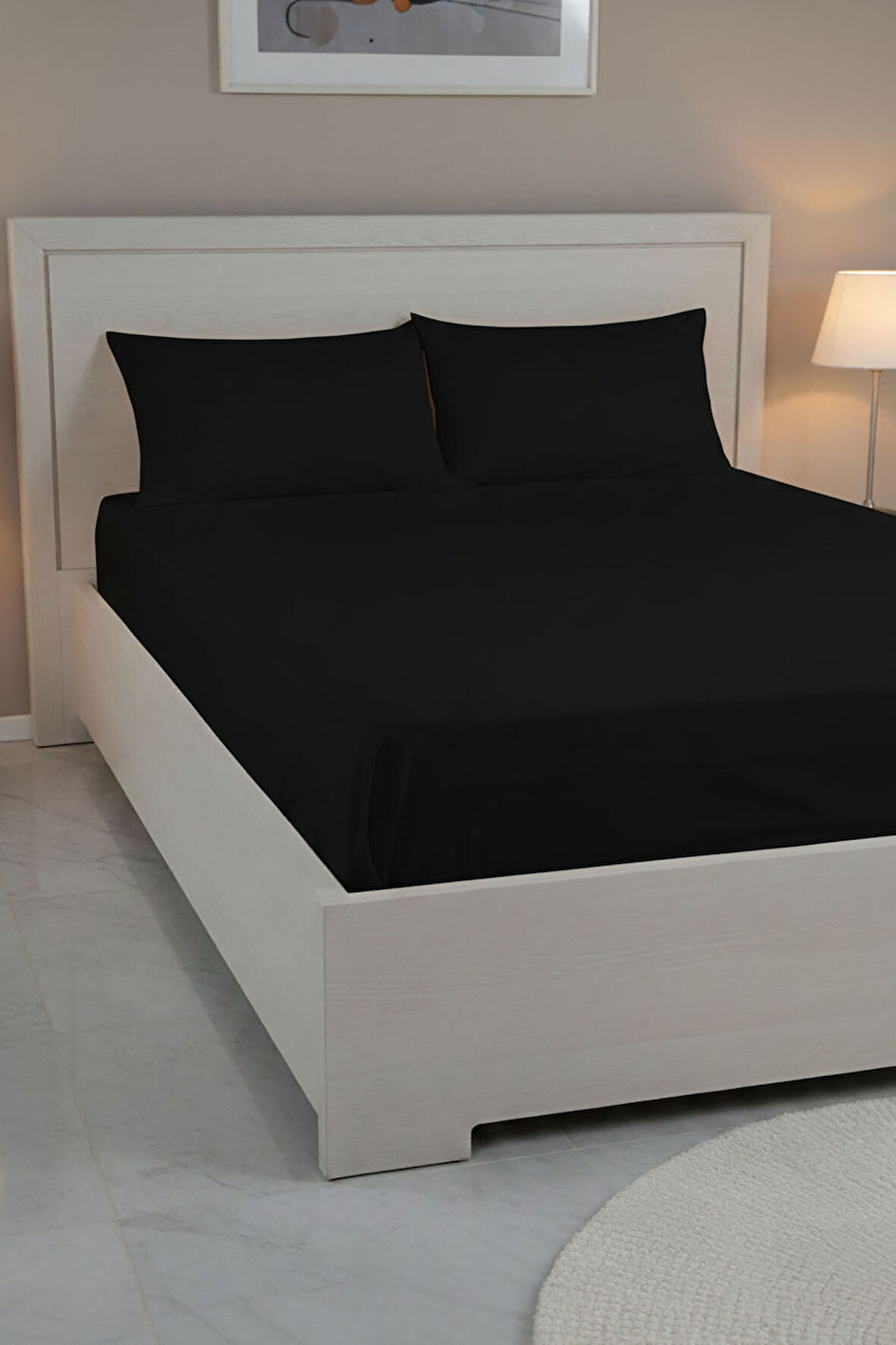 %100 Pamuk Ranforce Premium Çift Kişilik Çarşaf Seti - Siyah