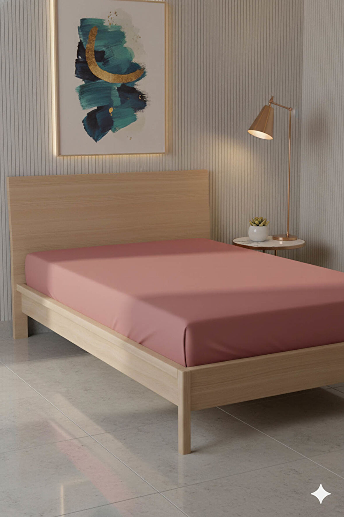 %100 Pamuk Ranforce Premium Tek Kişilik Plus Lastikli Çarşaf - Pudra