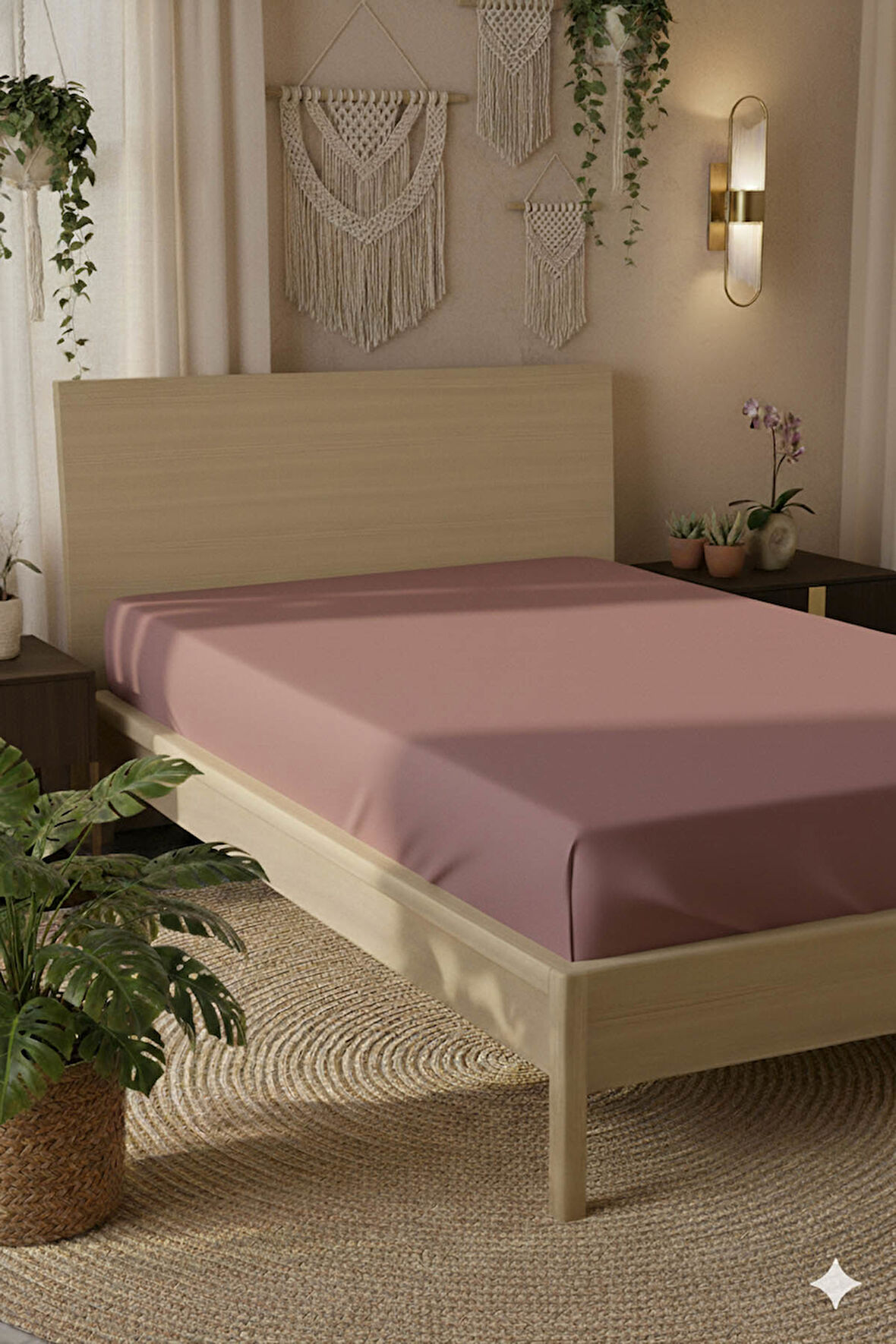 %100 Pamuk Ranforce Premium Tek Kişilik Plus Lastikli Çarşaf - Gül Kurusu