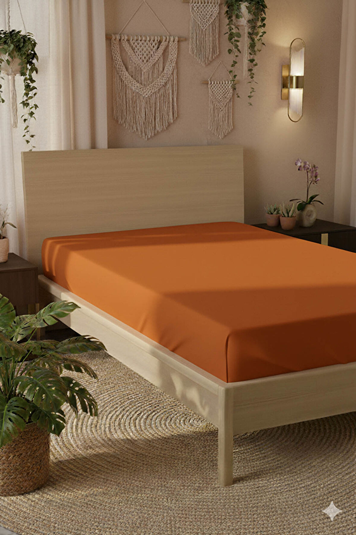 %100 Pamuk Ranforce Premium Tek Kişilik Plus Lastikli Çarşaf - Turuncu