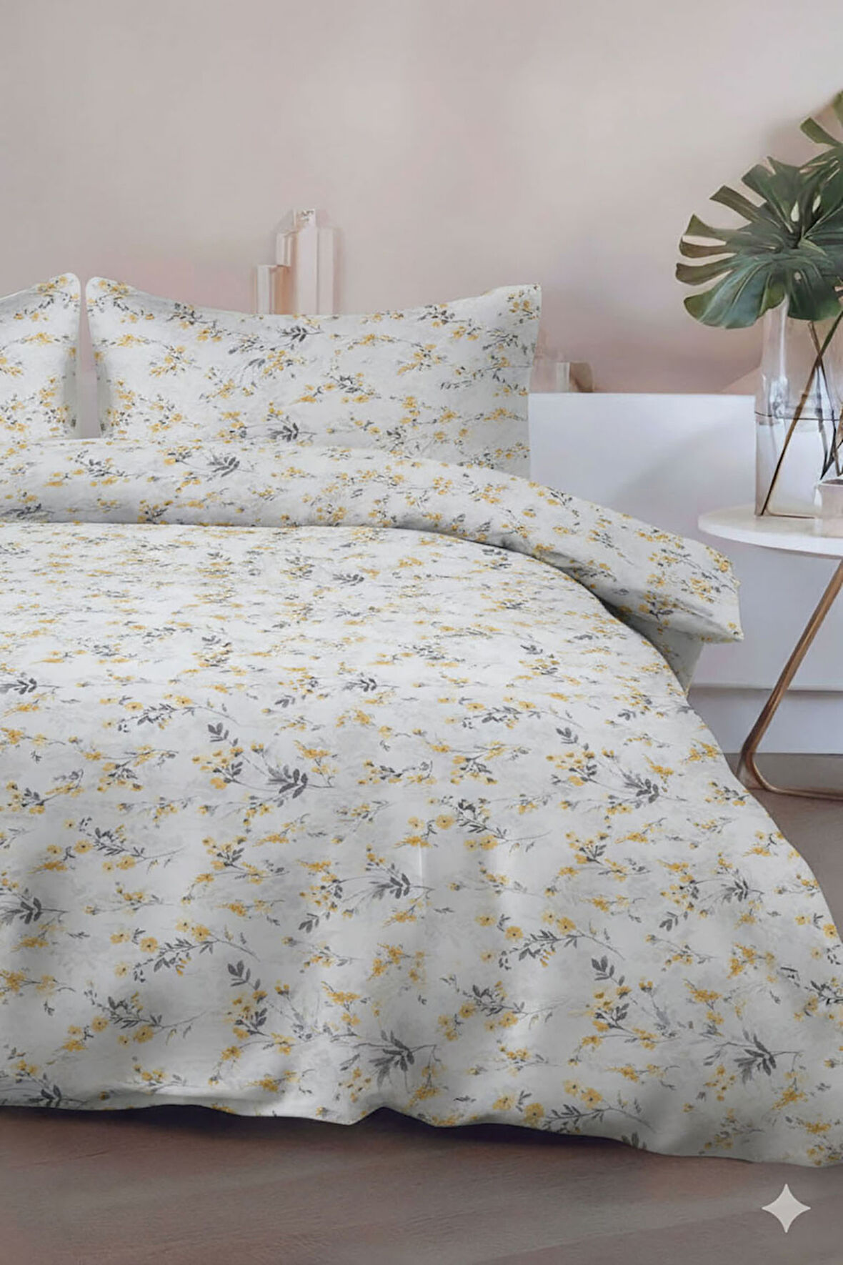 Favora Pampas Çift kişilik %100 Pamuk Nevresim Takımı - Gri