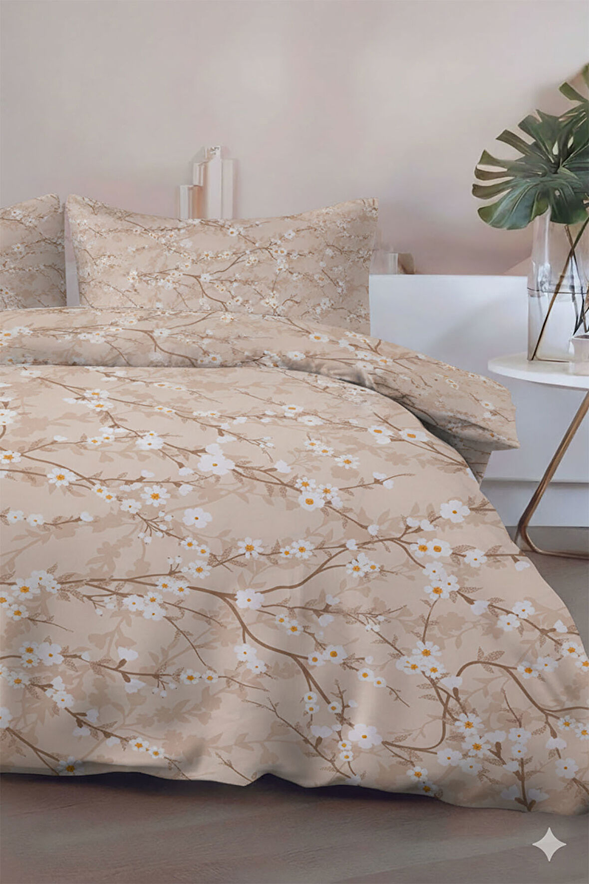 Favora Zweig Çift kişilik %100 Pamuk Nevresim Takımı - Bej