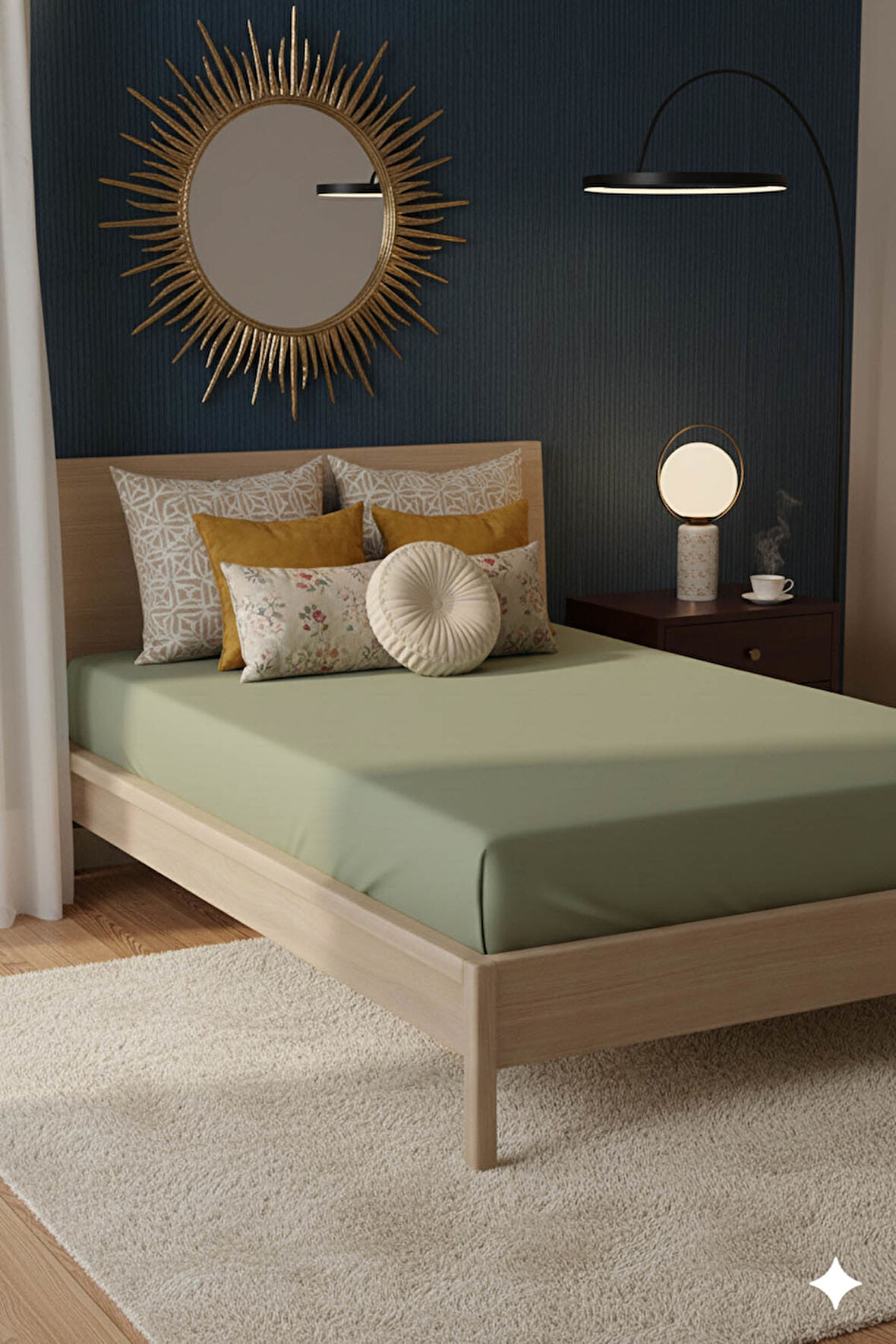 %100 Pamuk Ranforce Premium Tek Kişilik Lastikli Çarşaf - Yeşil