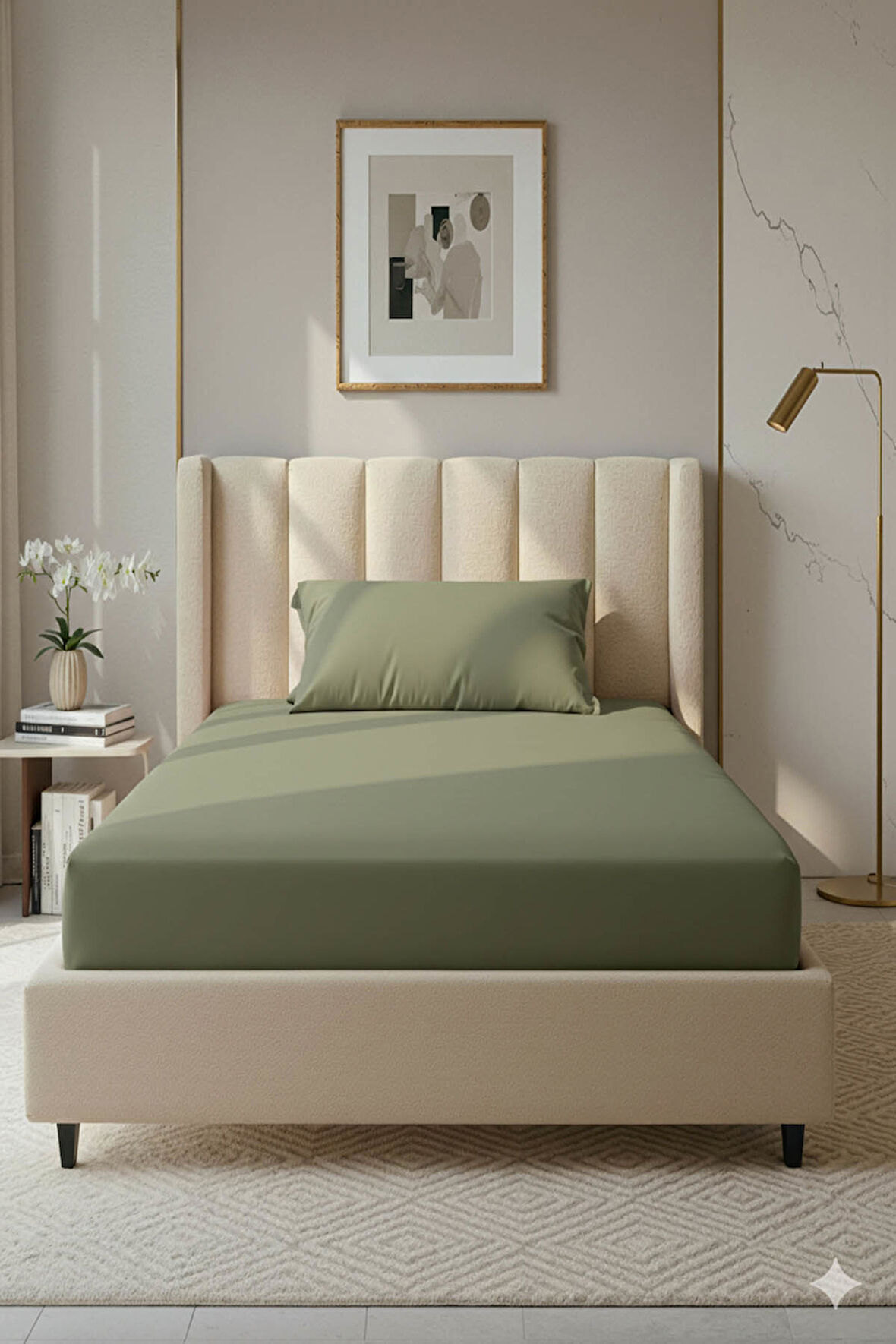 %100 Pamuk Ranforce Premium Tek Kişilik Lastikli Çarşaf Seti - Yeşil