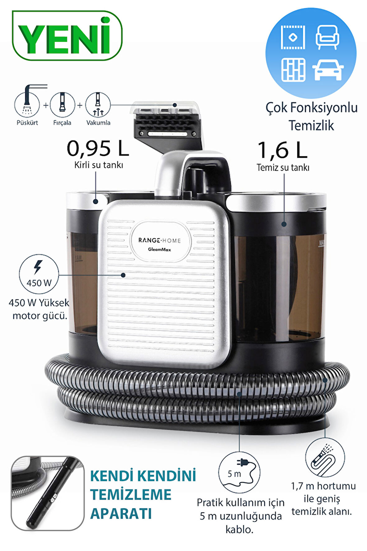Fakir Range GleamMax Spot Cleaner Koltuk Halı Ve Leke Çıkartma Makinesi (YENİ)