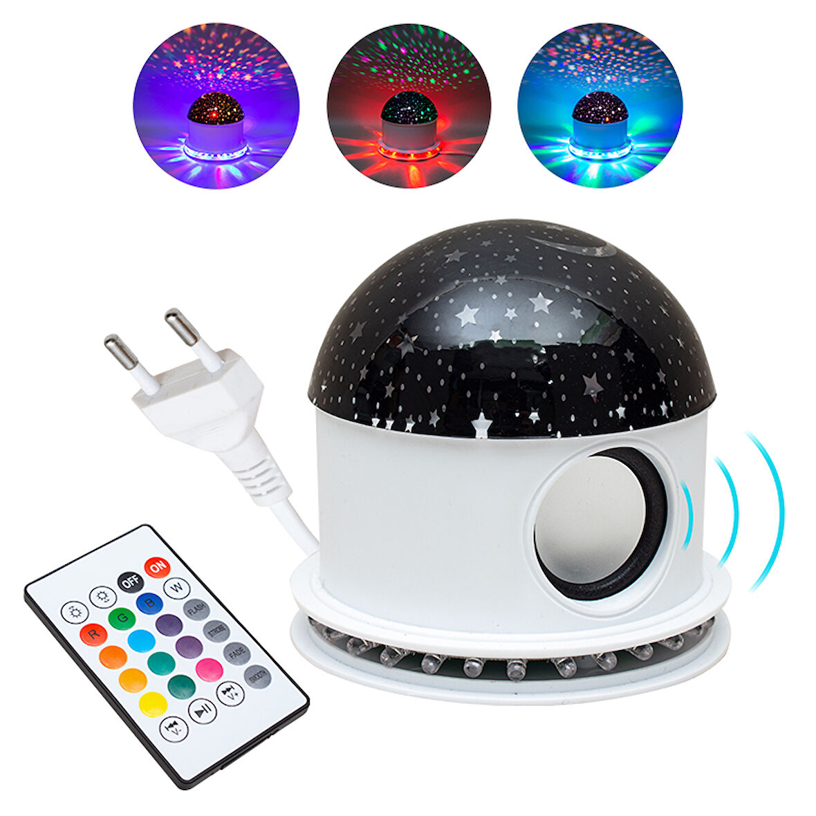 Powermaster 6 Watt Bluetooth Destekli Animasyonlu Kumandalı Hoparlör Gece Lambası Çocuk Odası Tavan Aydınlatması