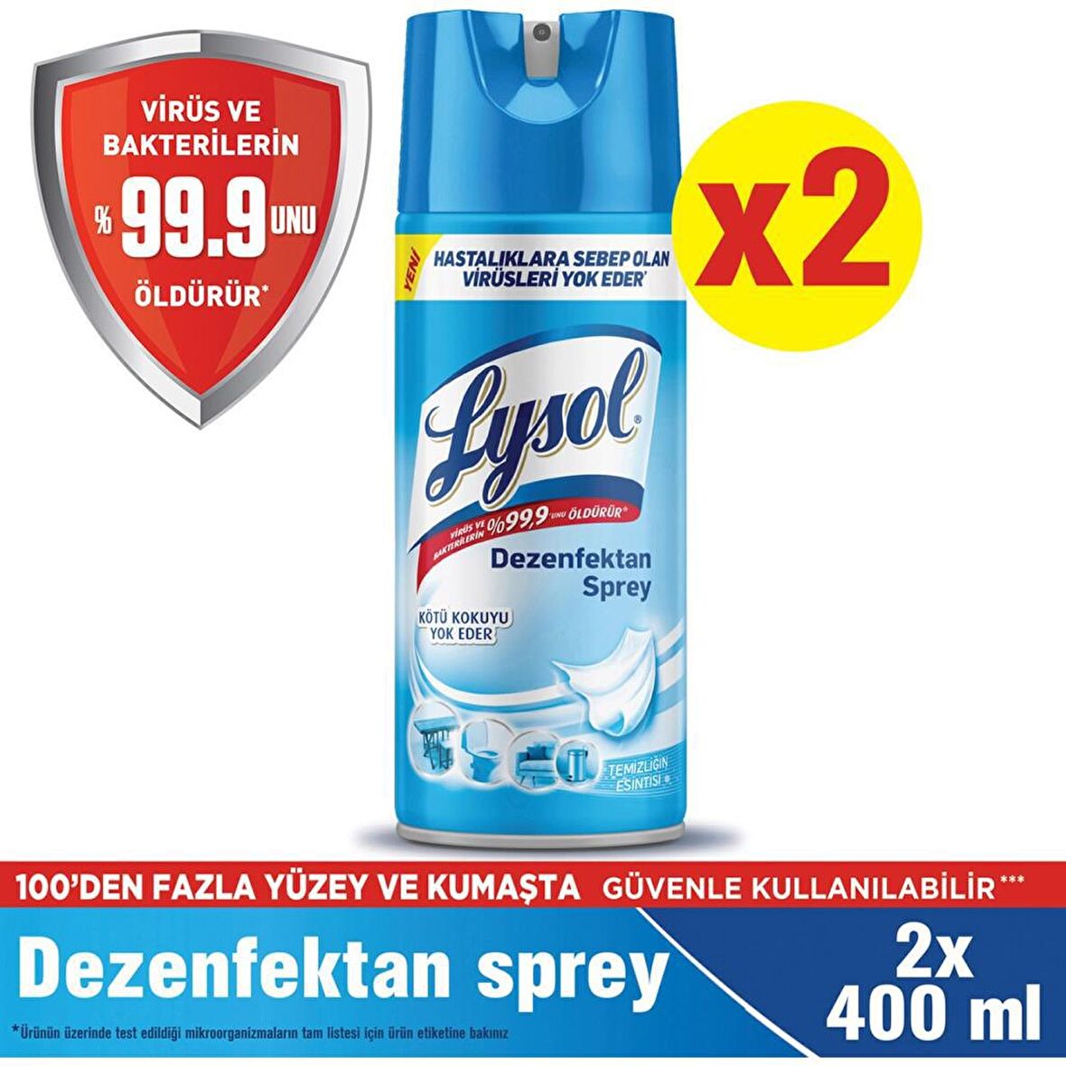 Lysol Dezenfektan Sprey Temizliğin Esintisi 2'li, Yüzeyler için, 2x400 ml