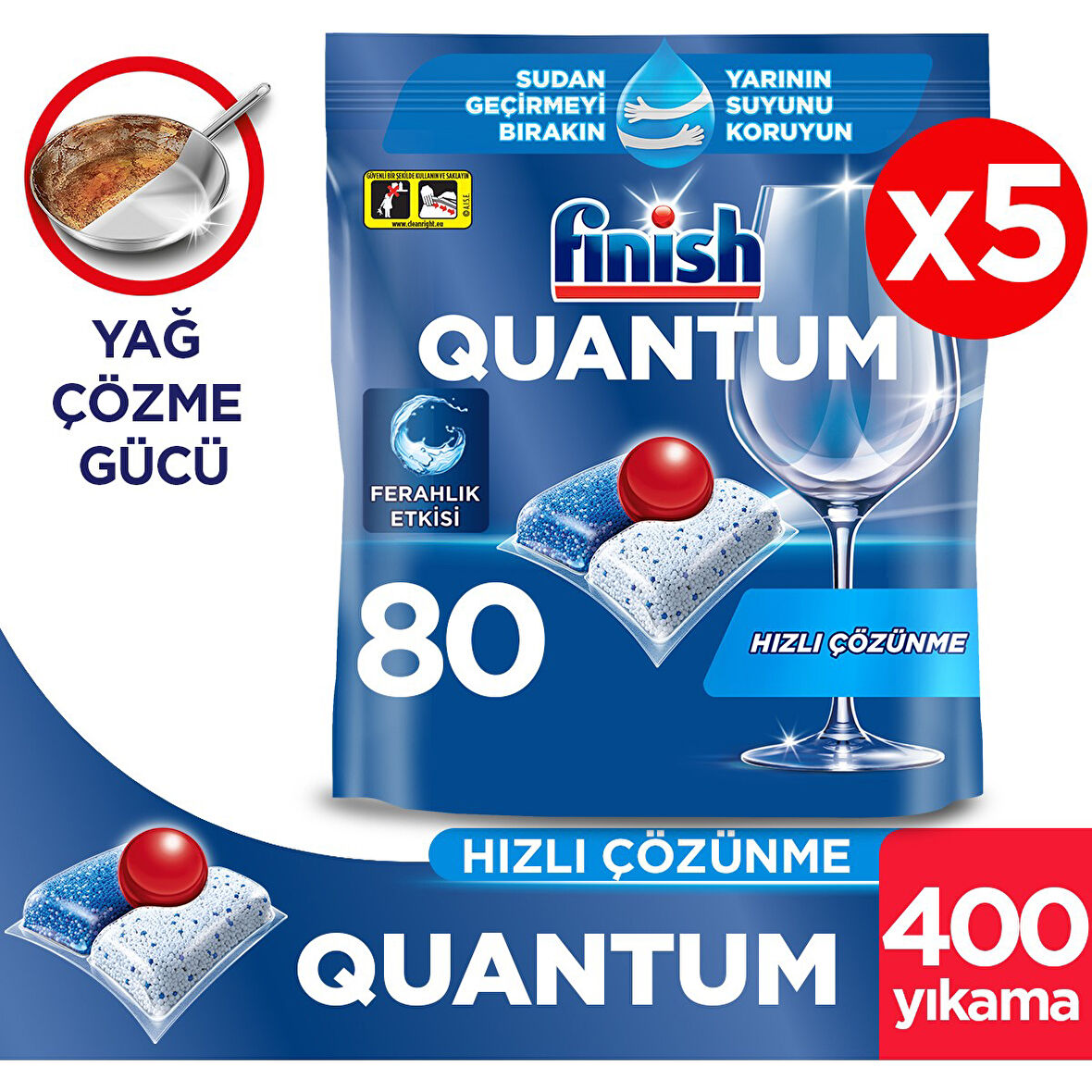Quantum 400 Kapsül Bulaşık Makinesi Deterjanı Tableti (5 x 80 Kapsül)
