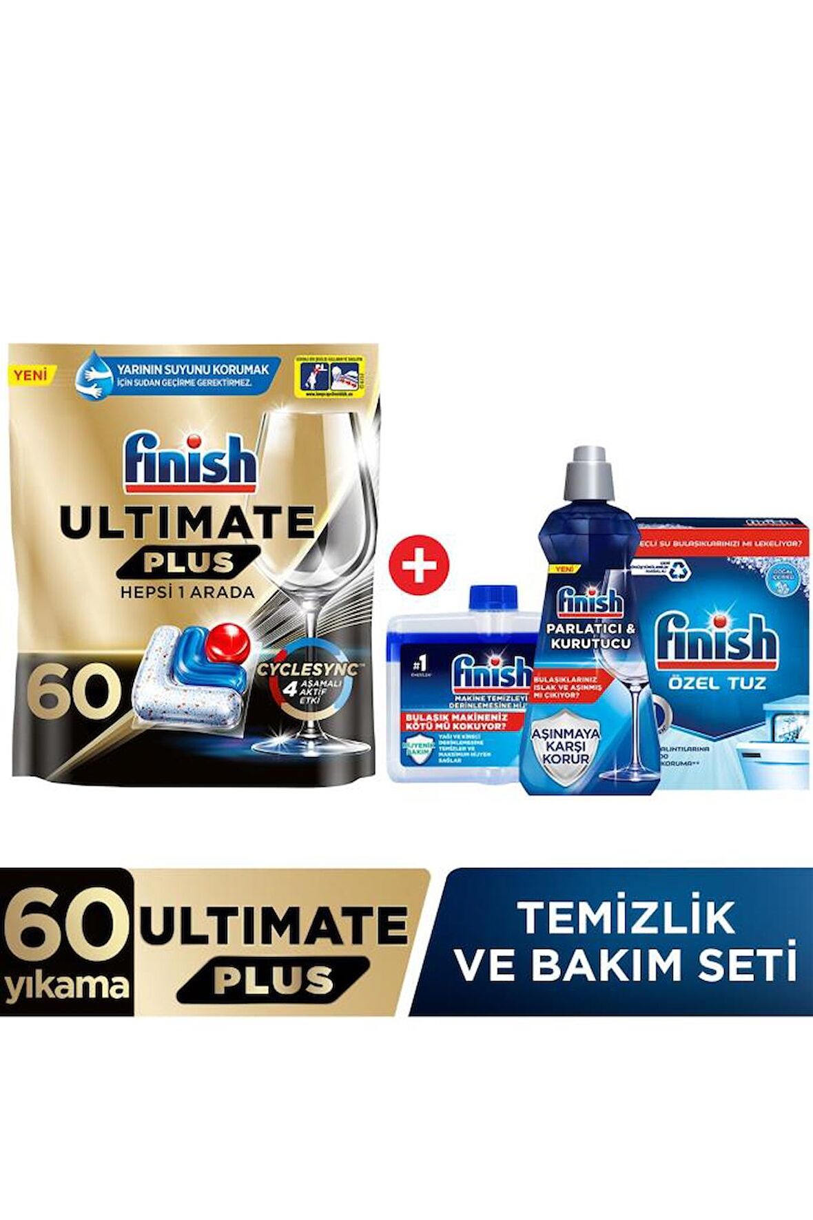 Finish Ultimate Plus Bulaşık Makinesi Tableti 60 Kapsül + Temizlik ve Bakım Seti 