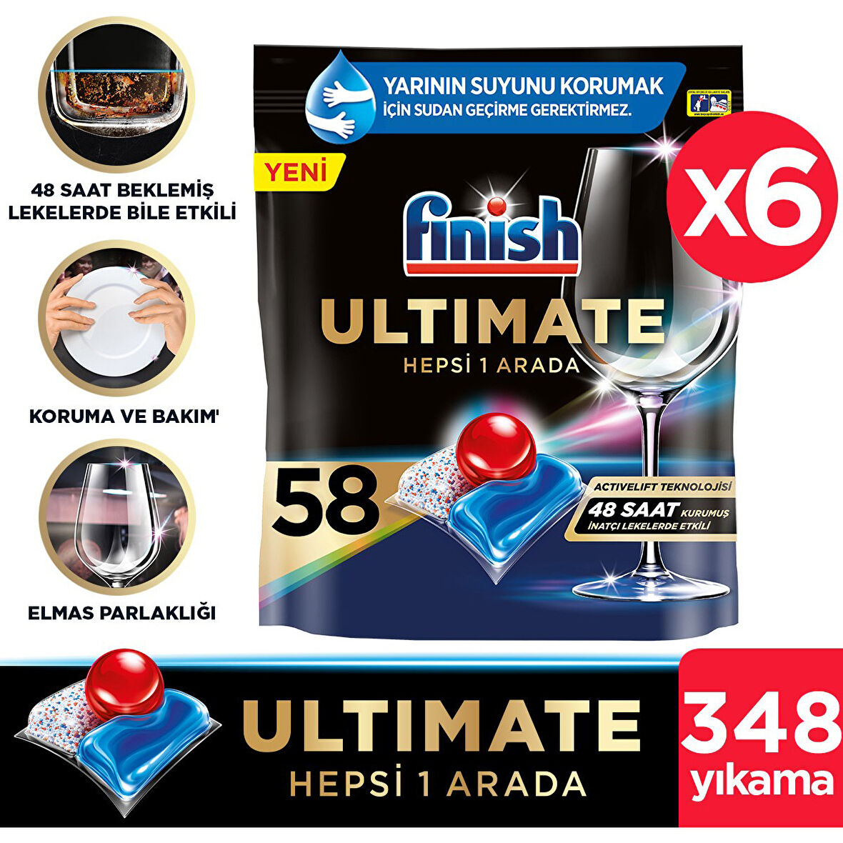 Ultimate 348 Kapsül Bulaşık Makinesi Deterjanı Tableti (6 x 58 Kapsül)