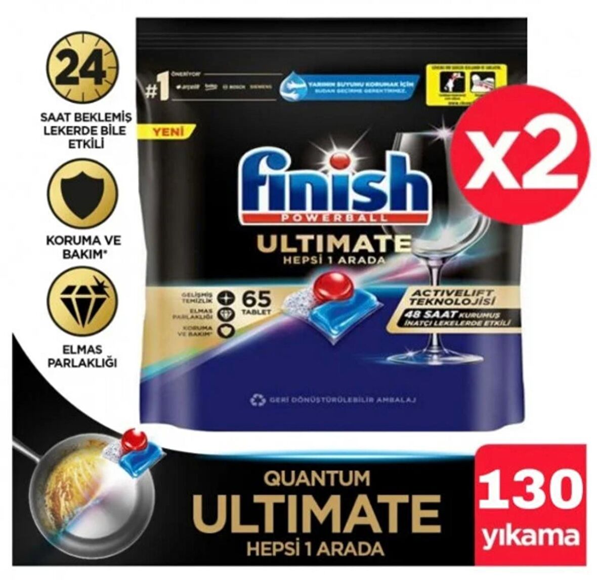 Finish Quantum Ultimate Bulaşık Makinesi Tableti 2x65'li 