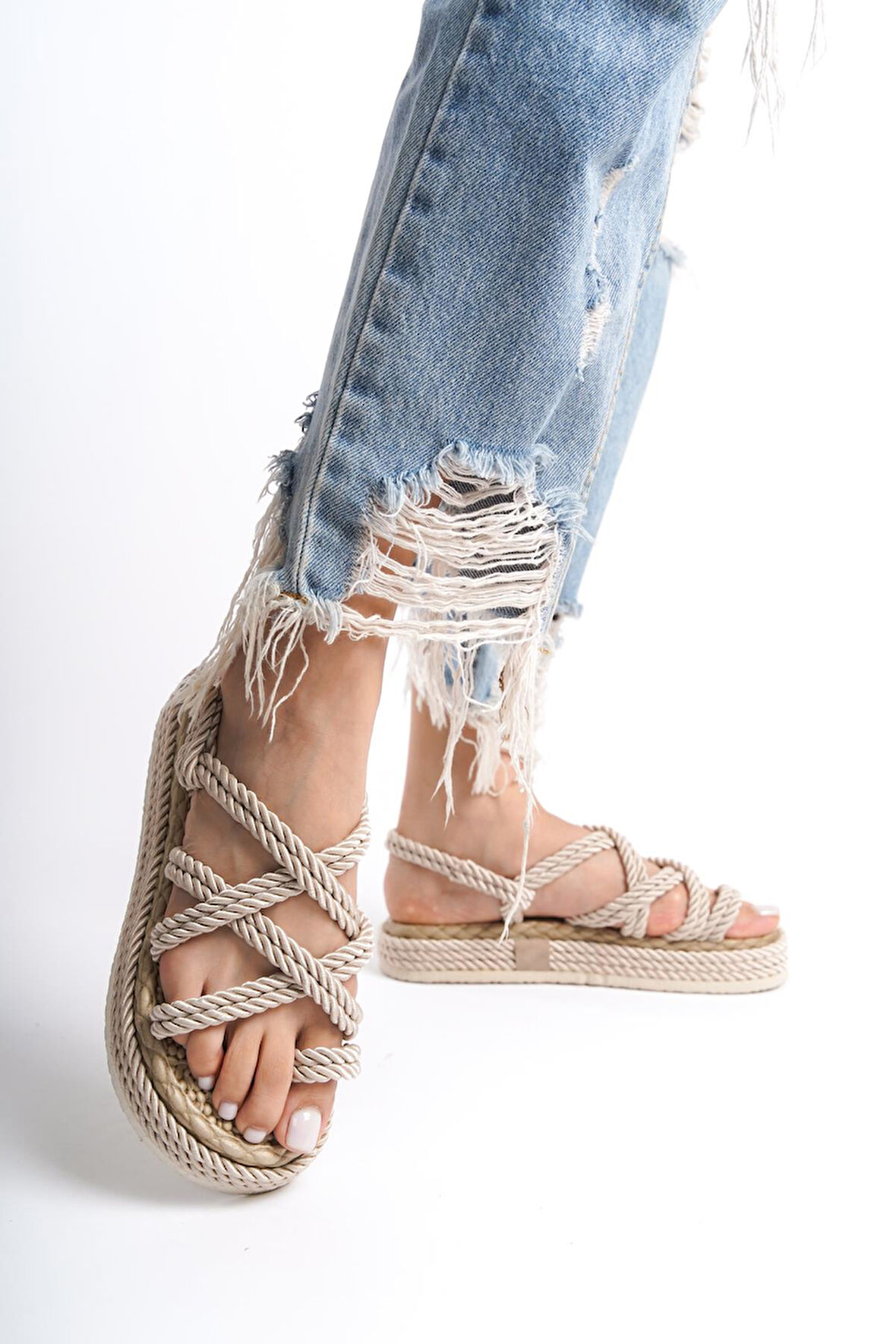 Kadın Bilekten Bağlamalı Rahat Günlük Halat Sandalet