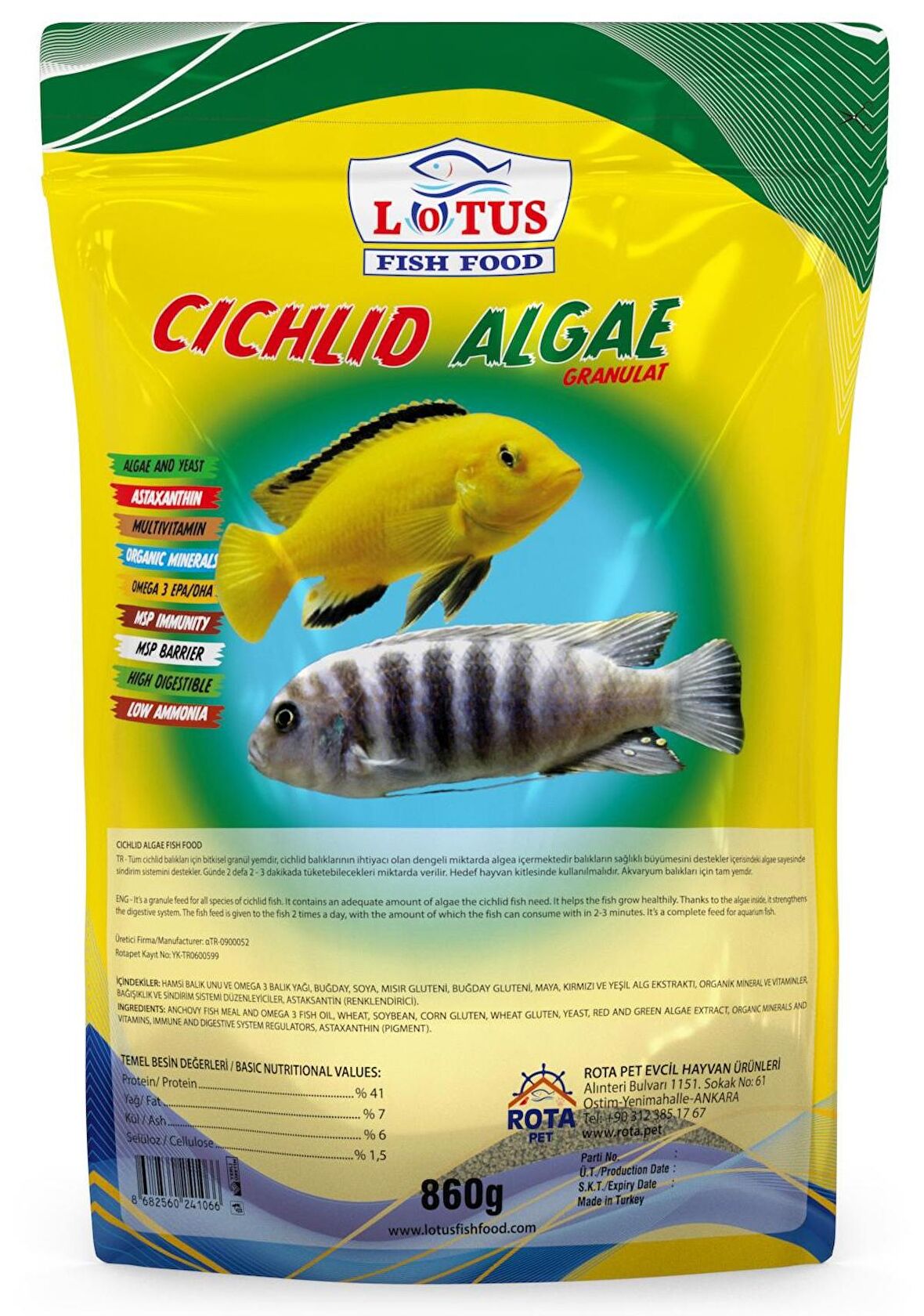 Cichlid Algae Spirulina 860 g Bitkisel Akvaryum Balık Yemi