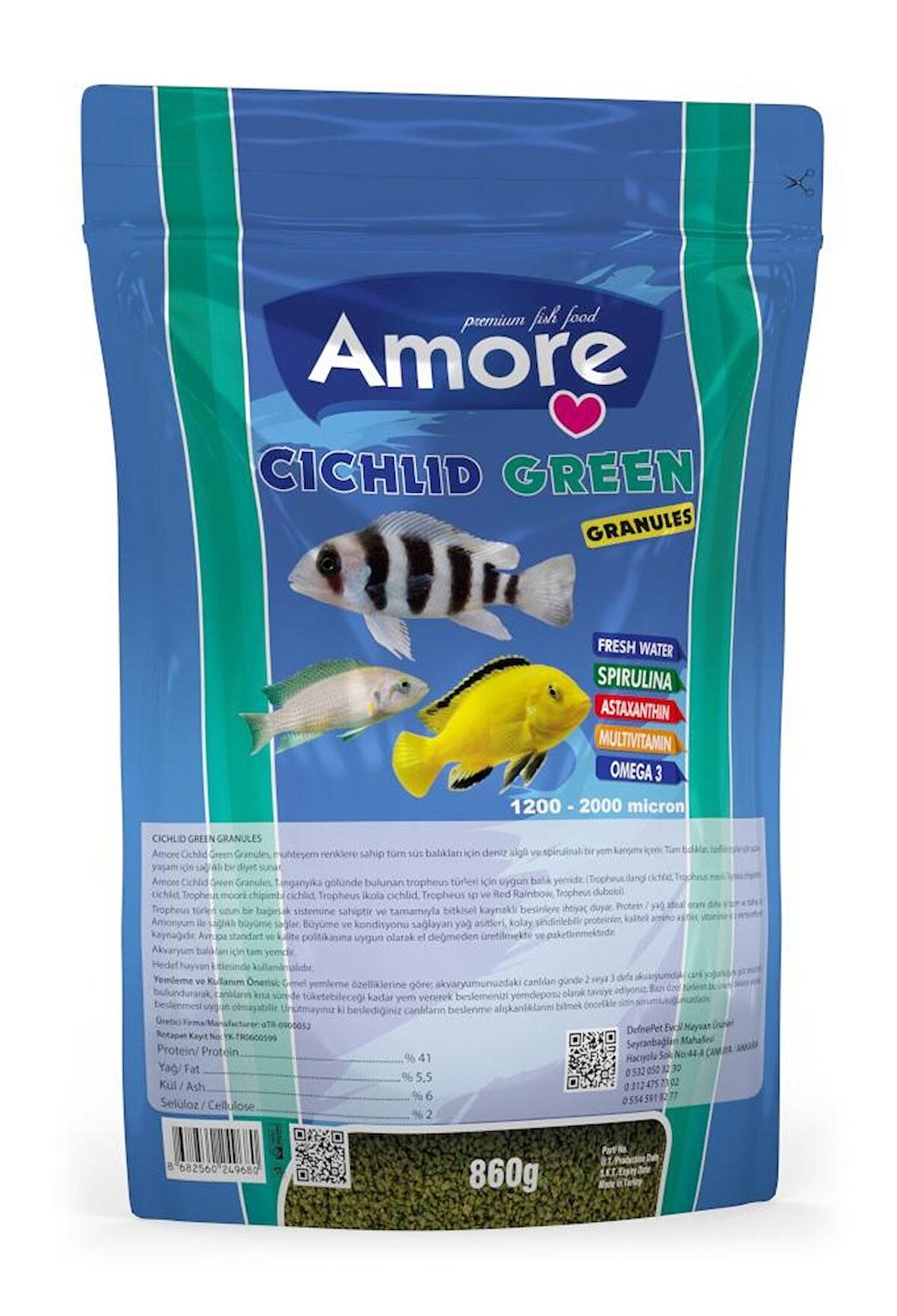 Cichlid Green Granules Malawi Amerikan Tanganyika Ciklet Bitkisel 860 gr Spirulina Balık Yemi