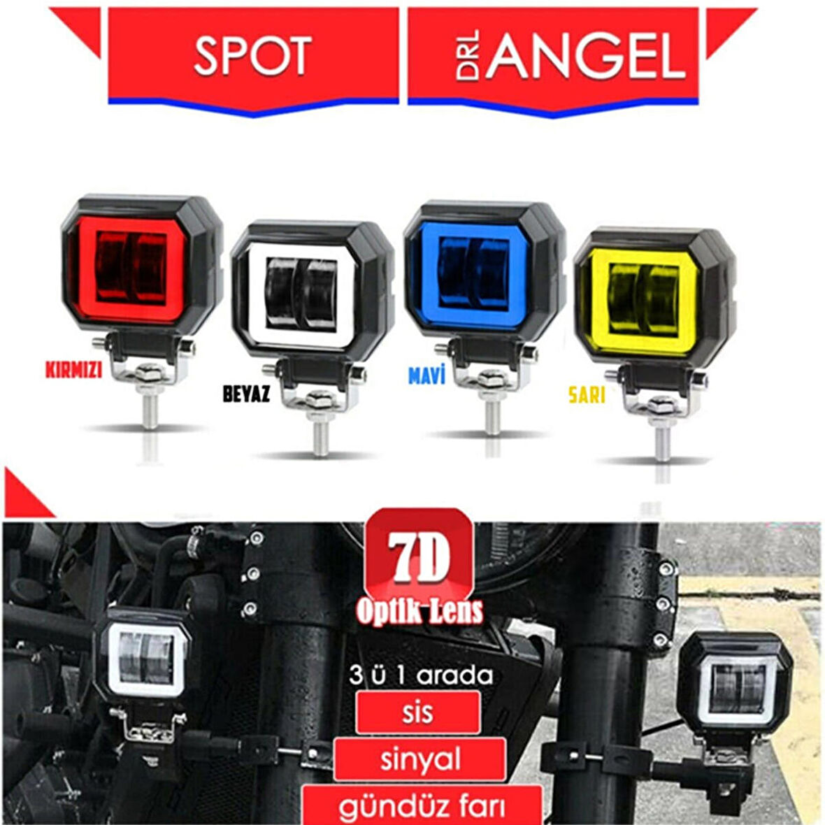 Motosiklet Sis Farı  2 ADET Angel Beyaz Renk