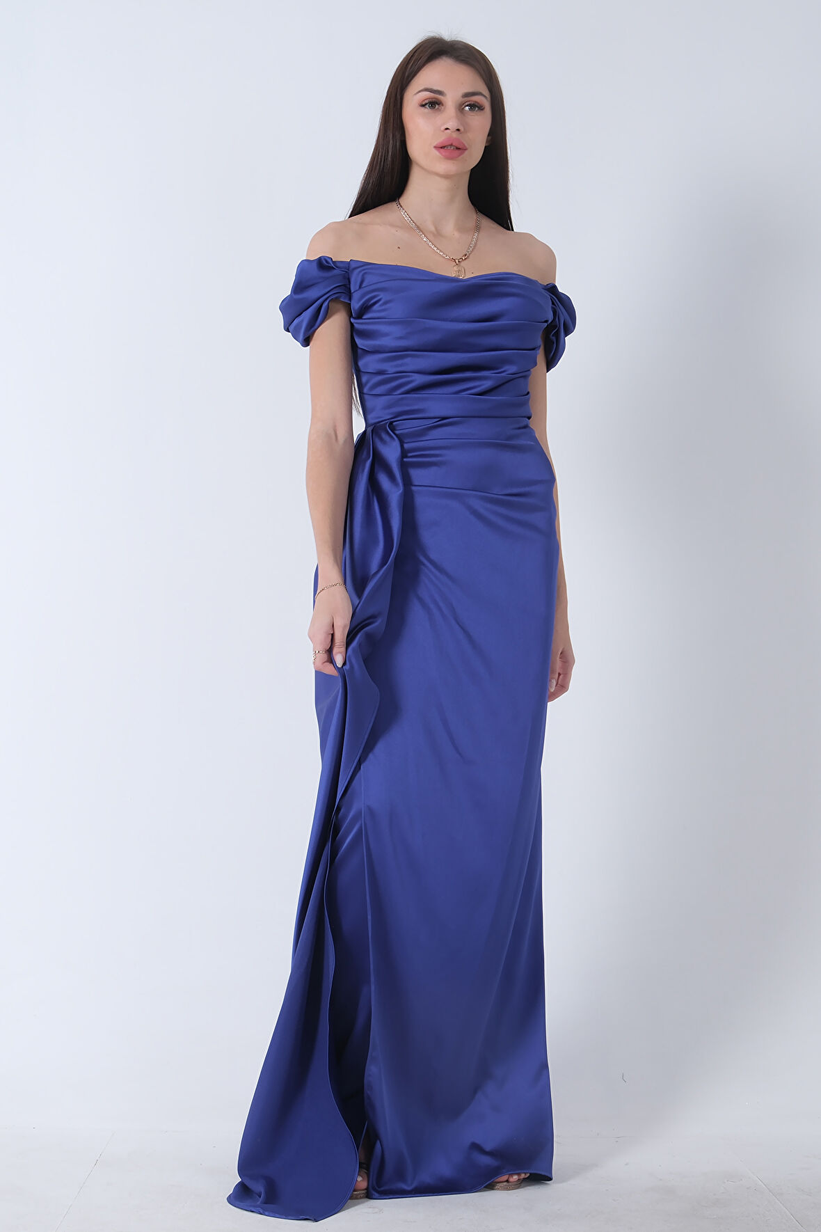 Parliament  Drape Detaylı Saten Kumaş Abiye Elbise 9704858.311