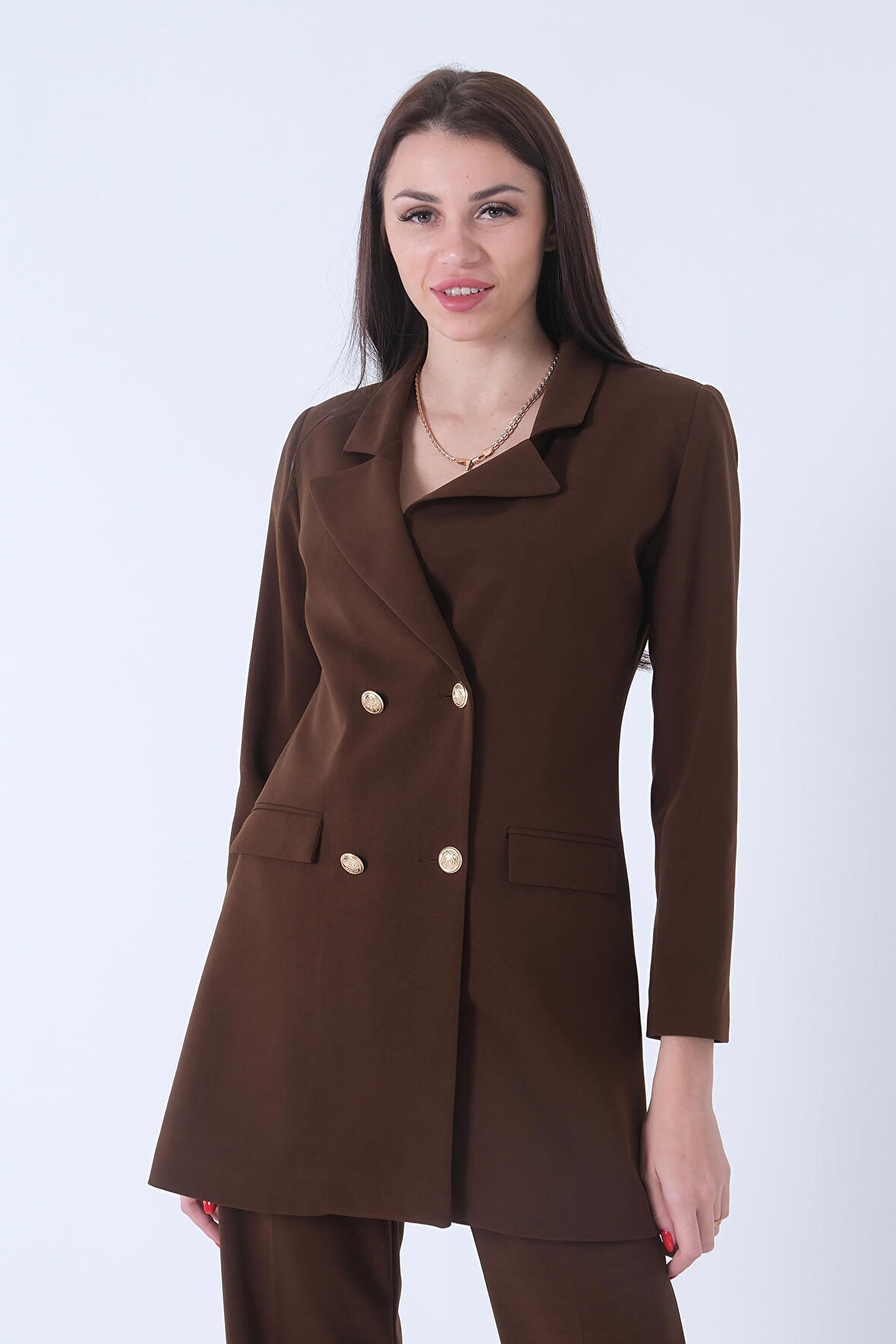 Kahve Astarlı Düğme Kapamalı Blazer Ceket 0105123.05