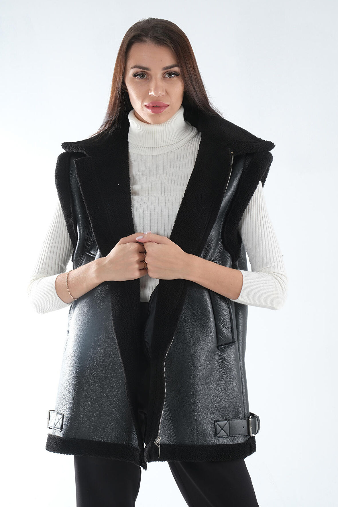 Siyah Biker Deri Yelek 31070181.01