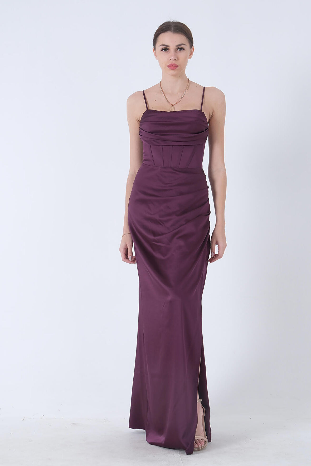 Mürdüm Sırtı Bağlamalı Yırtmaçlı Abiye 4522018.21