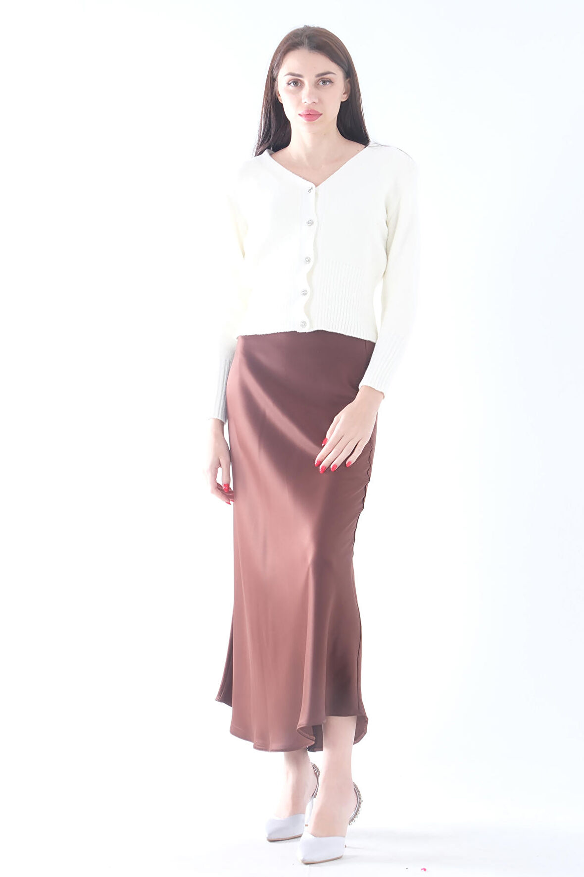 Kahve Bel Lastikli Saten Etek 3979463.05