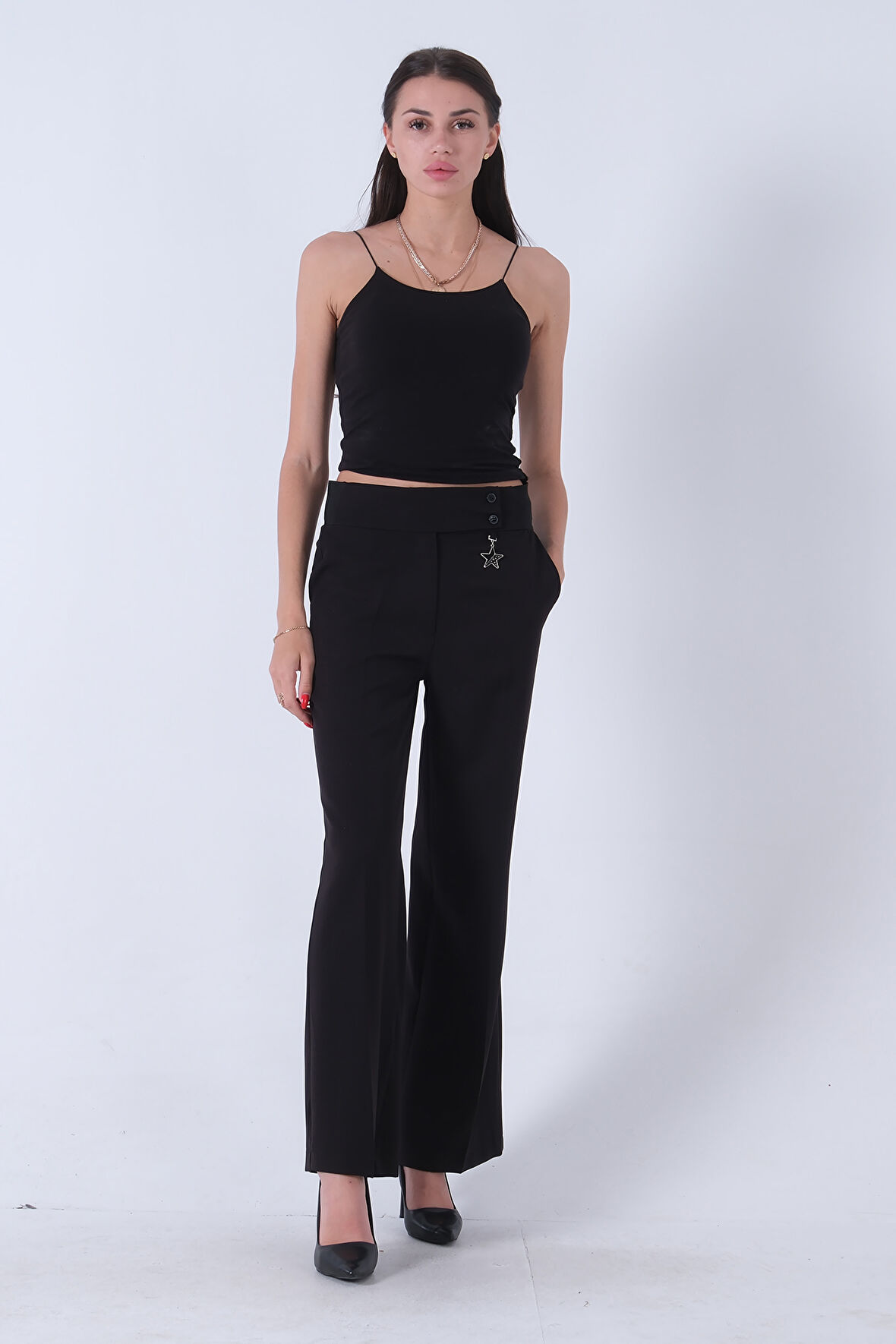 Siyah Bel Ribana Detaylı Aksesuarlı 2 Düğme Pantolon 3974144.01