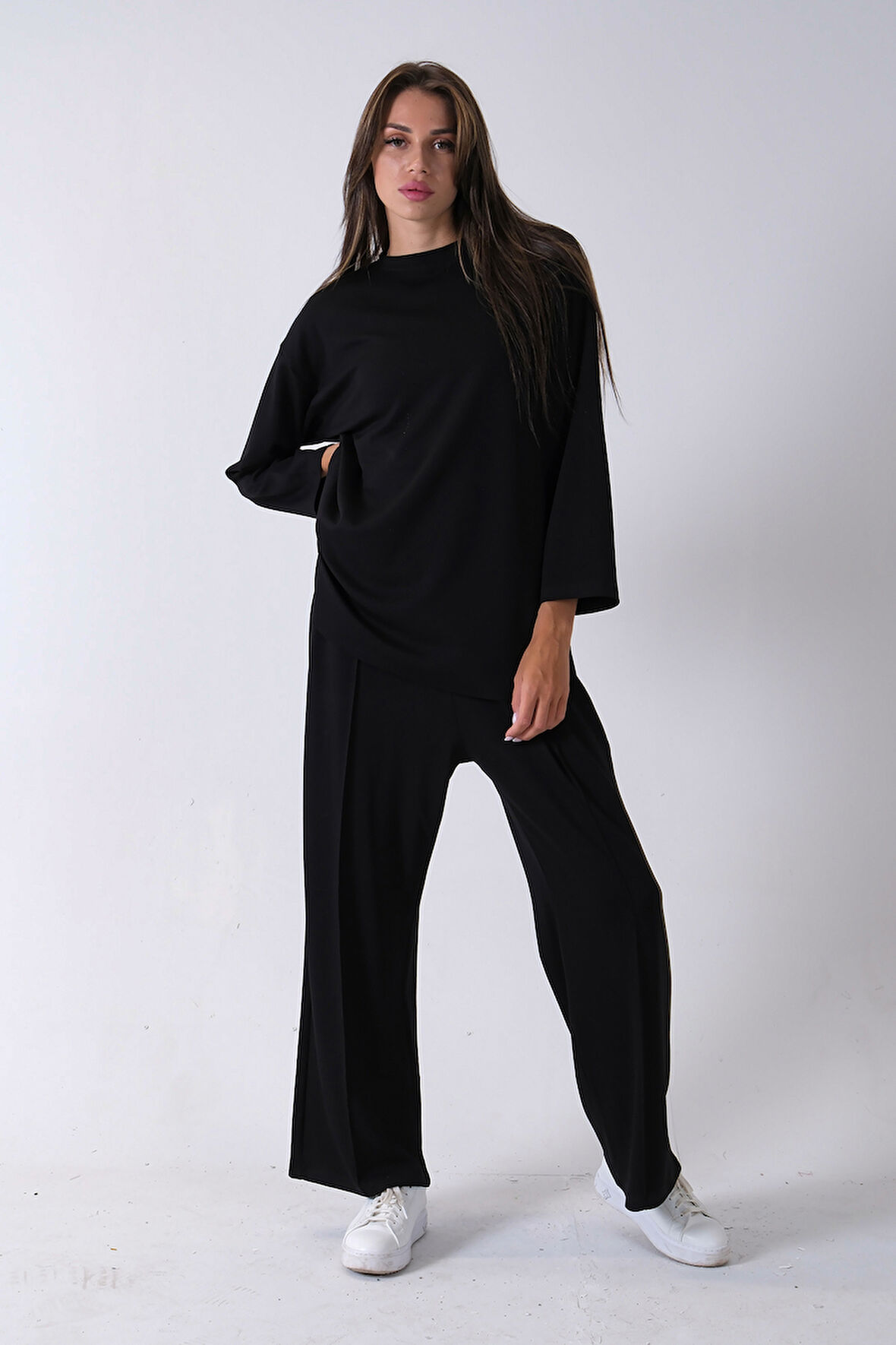 Siyah Rahat Kumaş Basic Pantolonlu Takım 31040630.01