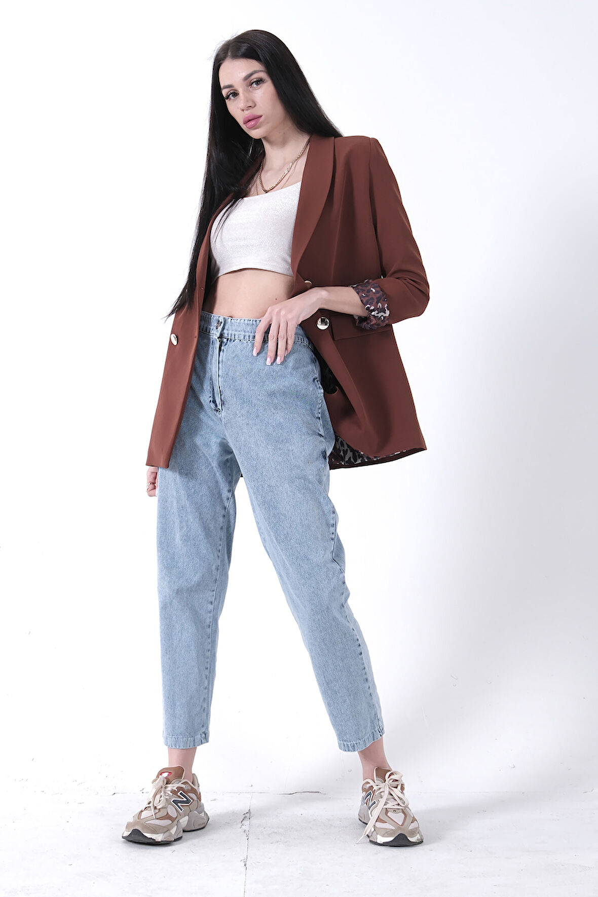 Kahve Şal Yaka Leopar Astarlı Kruvaze Ceket 39711561.05